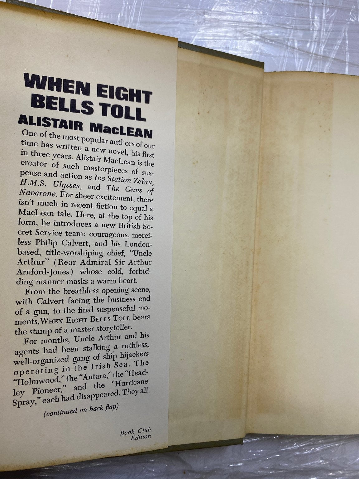When Eight Bells Toll Alistair MacLean 1966 Book Club Edition Thriller Doubleday