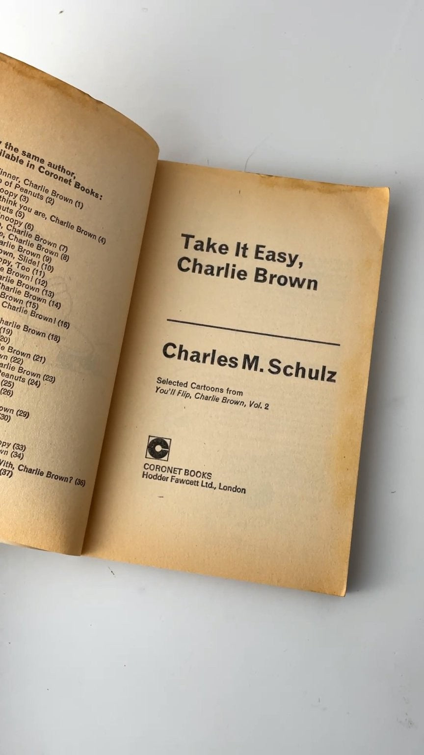 Take It Easy Charlie Brown by Charles M. Schulz Coronet 1974 Edition