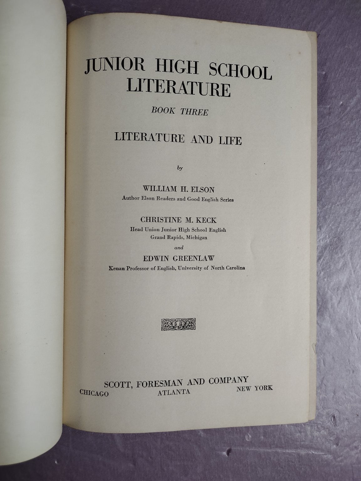 Junior High School Literature Book Three Elson Keck Greenlaw 1932 Scott Foresman