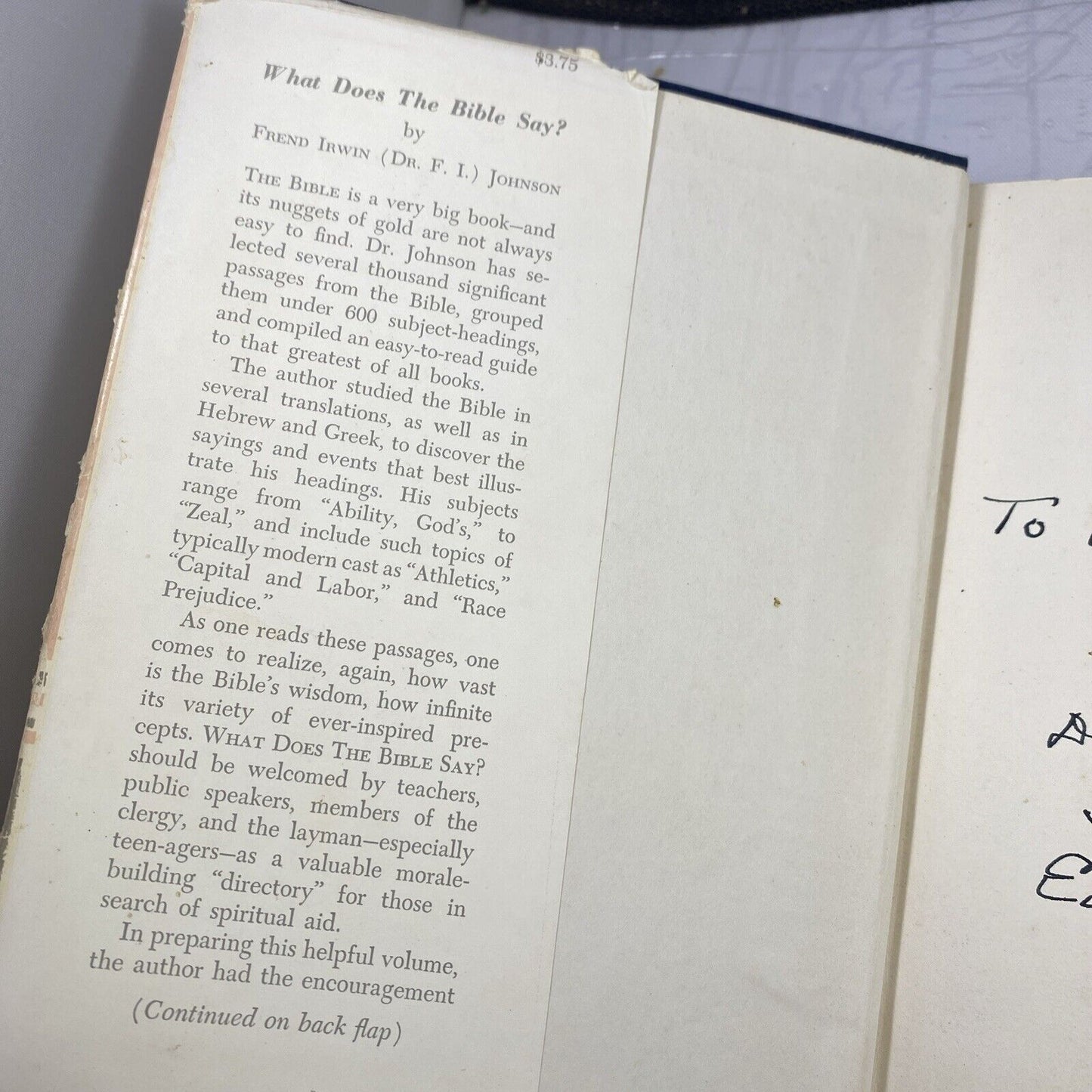 SIGNED What Does The Bible Say? Dr. F. I. Johnson 1st Ed Vantage HCDJ Religious
