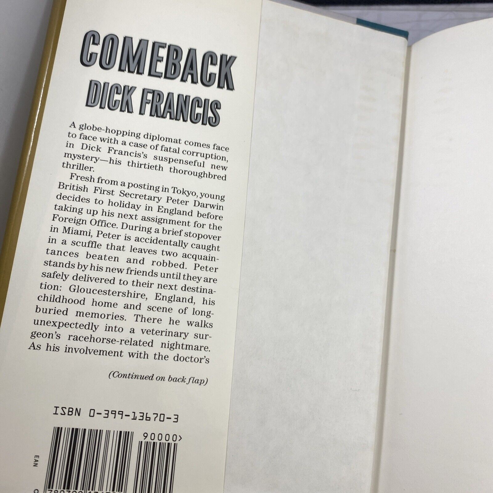 Comeback Hardcover Book By Dick Francis w/ Dust Jacket 1991