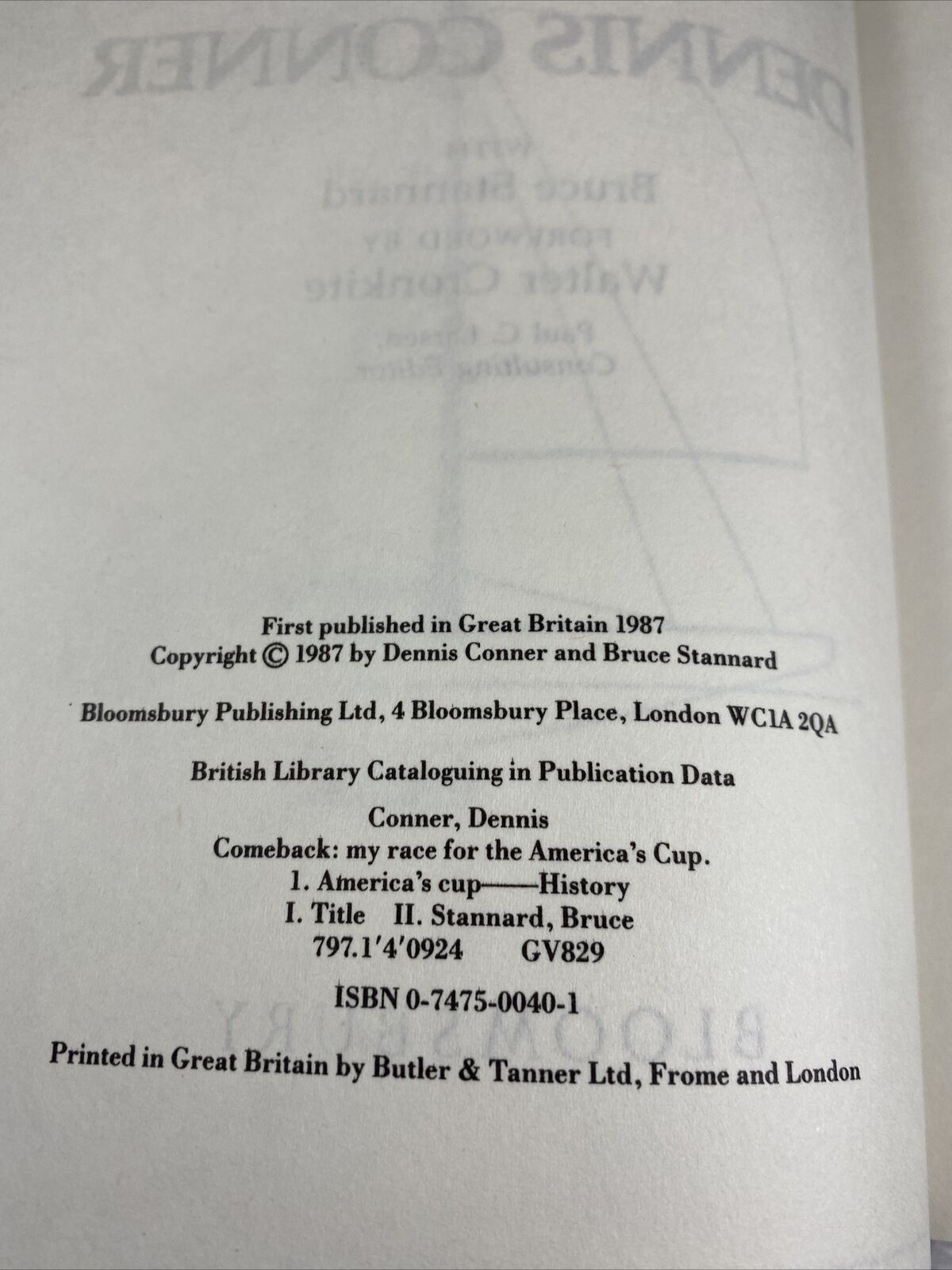 Comeback My Race for the America's Cup Dennis Conner Rare First UK Print Sailing