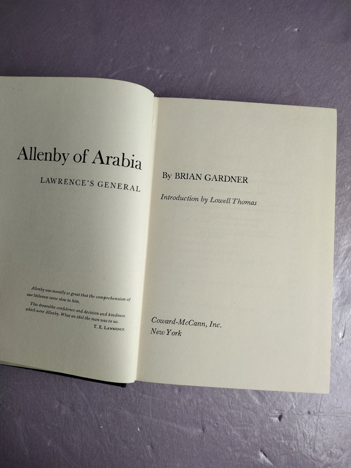 Allenby of Arabia Brian Gardner 1965 Biography Military History Coward-McCann