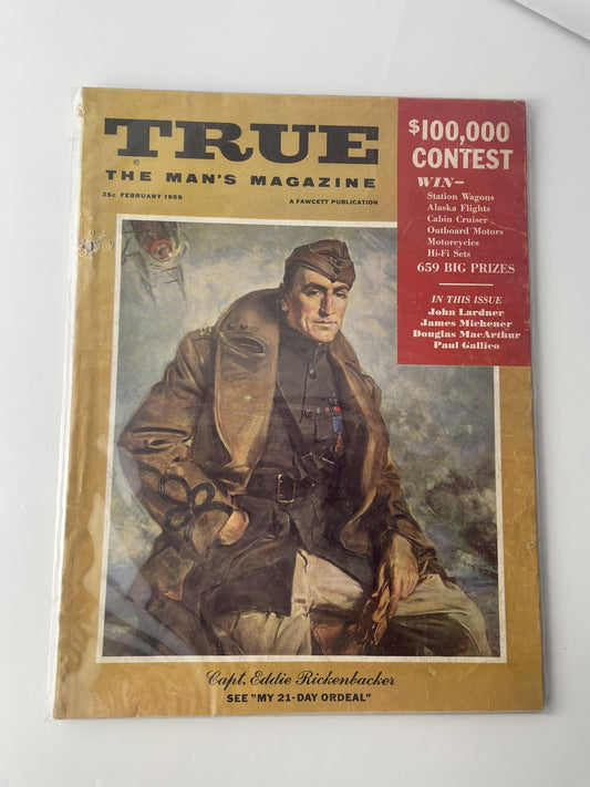 Vintage 1958 True The Man's Magazine Feb Capt Eddie Rickenbacker WWII History Ar