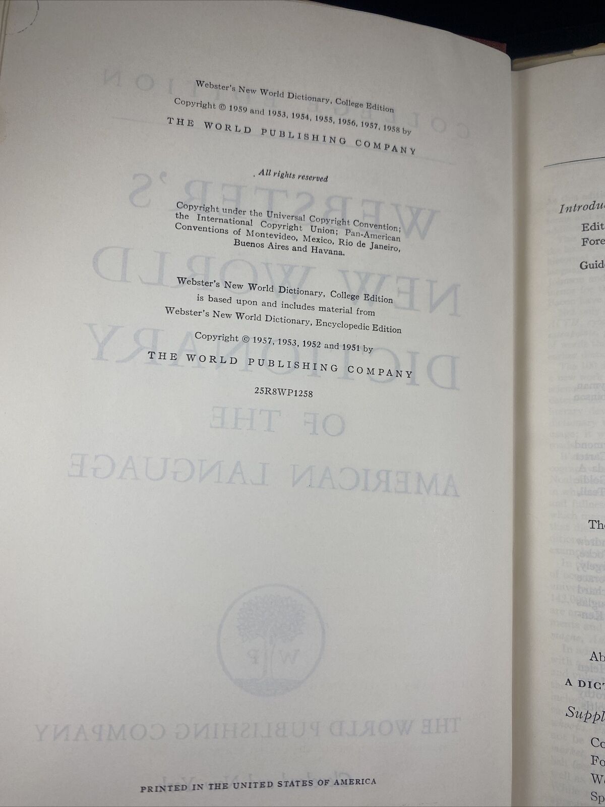 Webster's New World Dictionary Of The American Language College Edition 1958 50s