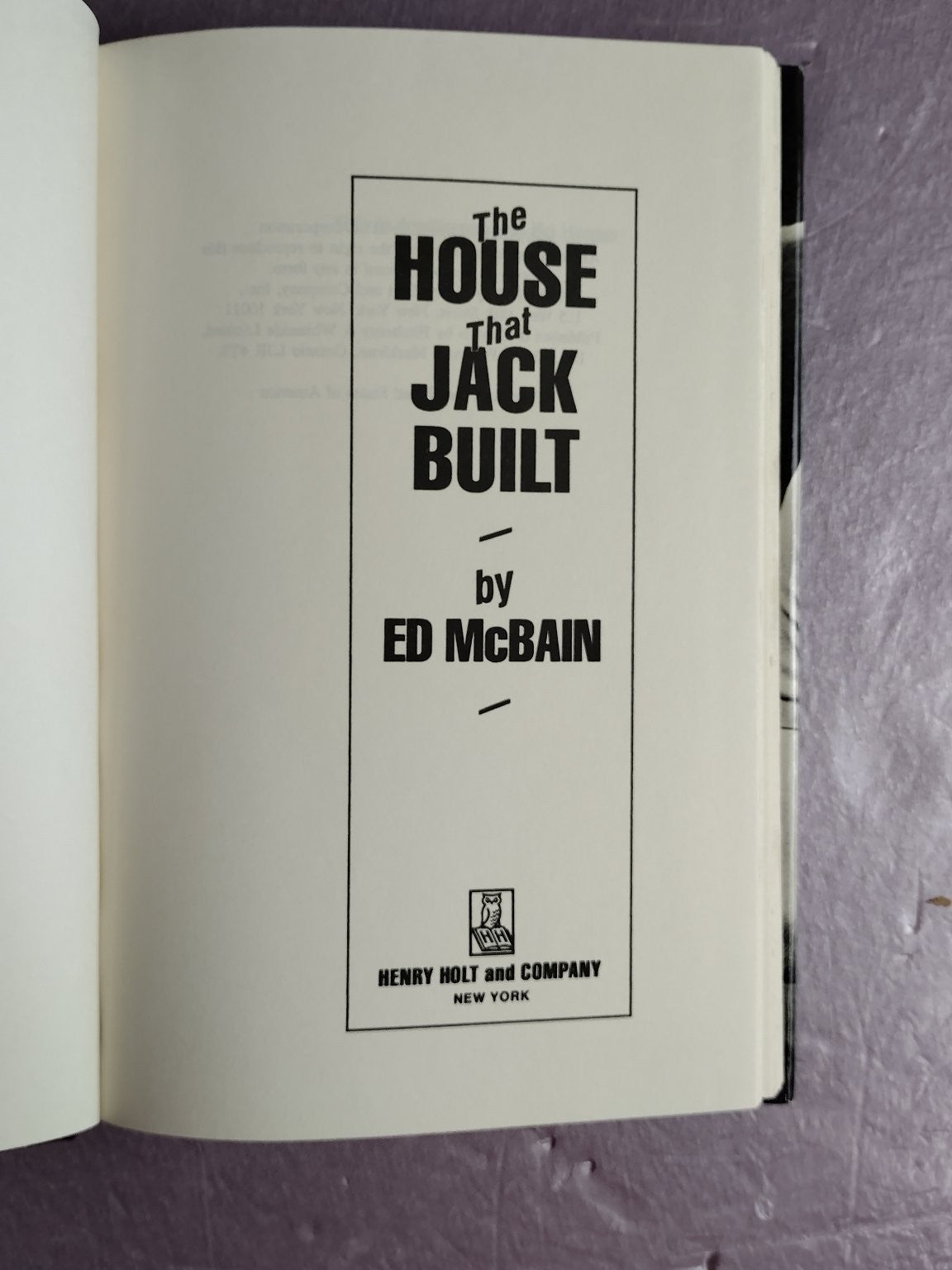 The House That Jack Built Ed McBain 1988 Matthew Hope Mystery Henry Holt