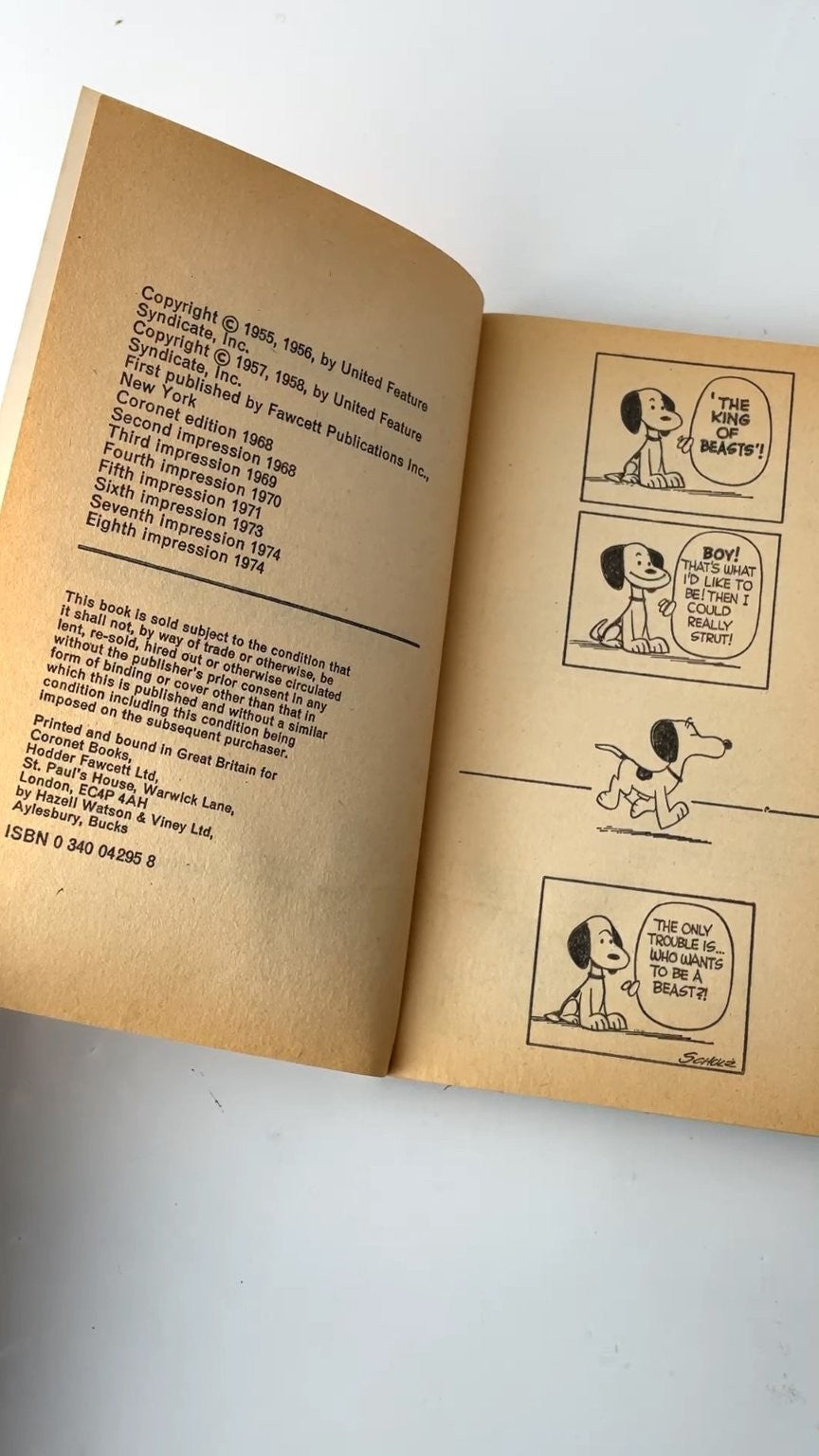 Here Comes Snoopy by Charles M. Schulz 8th Impression 1974 Illustrated