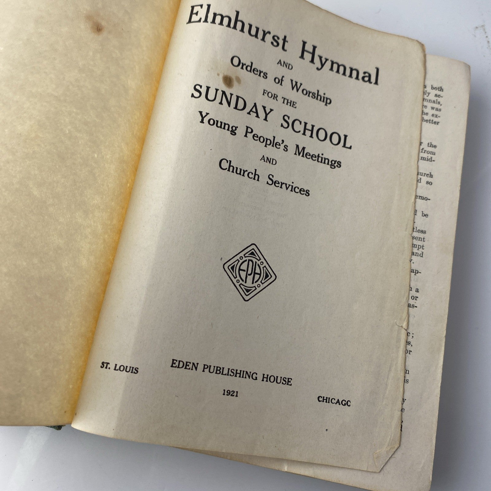 St Louis 1952 Elmhurst Hymnal and Orders of Worship for the Sunday School Songs