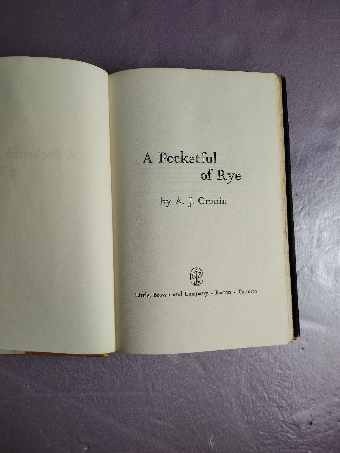 A Pocketful of Rye A.J. Cronin 1969 Novel Vintage Hardcover Little, Brown