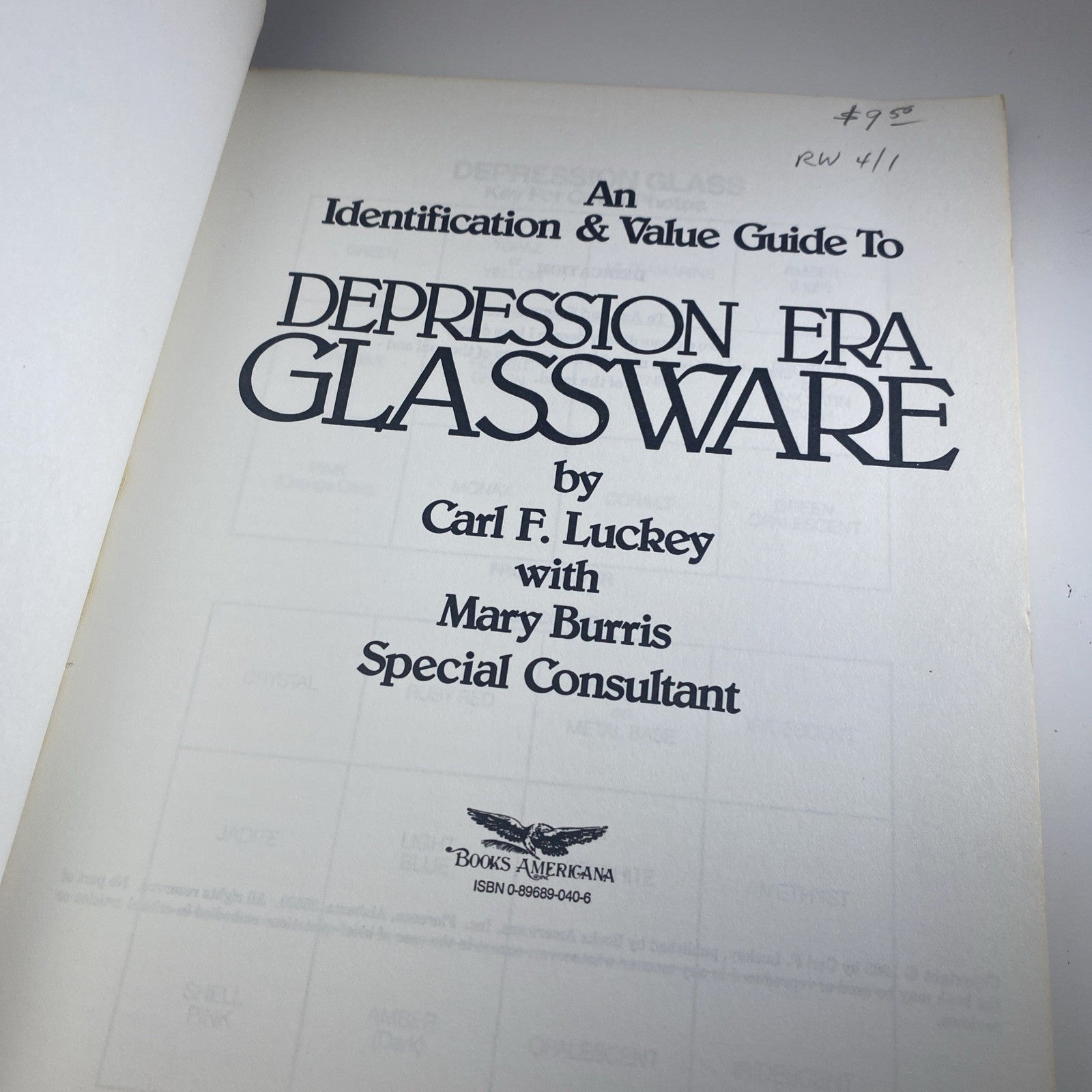 Depression : Era Glassware Paperback Carl F. Lucky. Vintage Art Glass Collecting