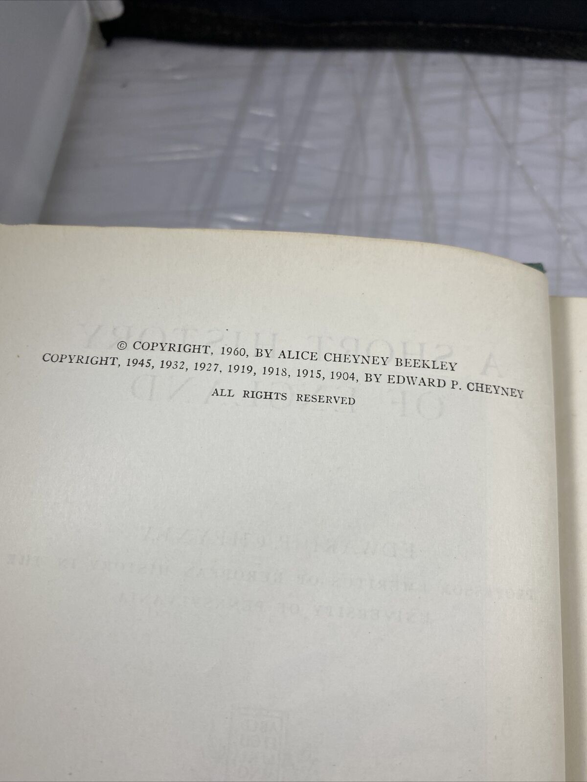 A Short History of England by Edward P. Cheyney - Vintage 1945 Hardcover Ex Lib