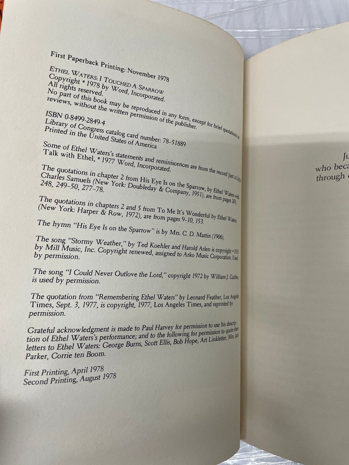 Ethel Waters I Touched a Sparrow Twila Knaack 1978 Illustrated Biography Memoir