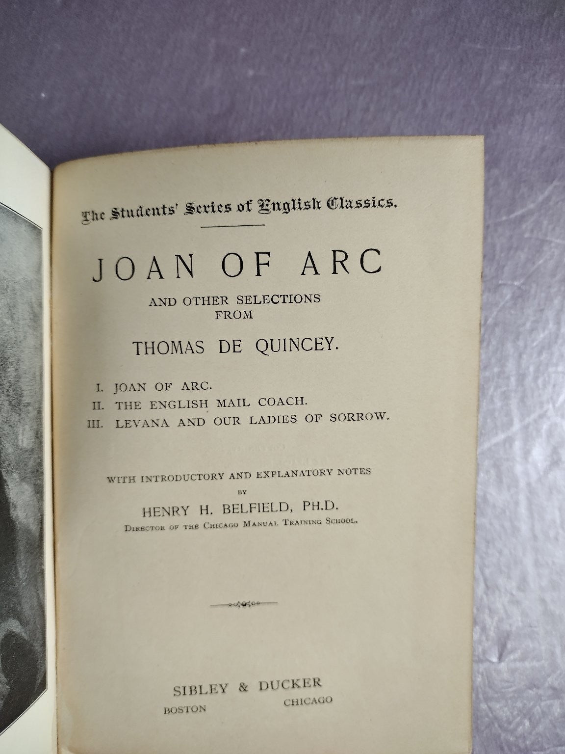 Joan of Arc De Quincey English Classics Sibley & Ducker Vintage Hardcover