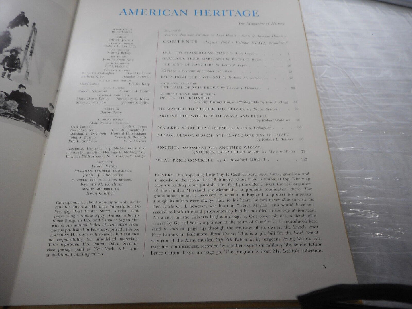 AMERICAN HERITAGE Hardcover Book Vol. XVIII No. 5 Aug 1967 VG COND.