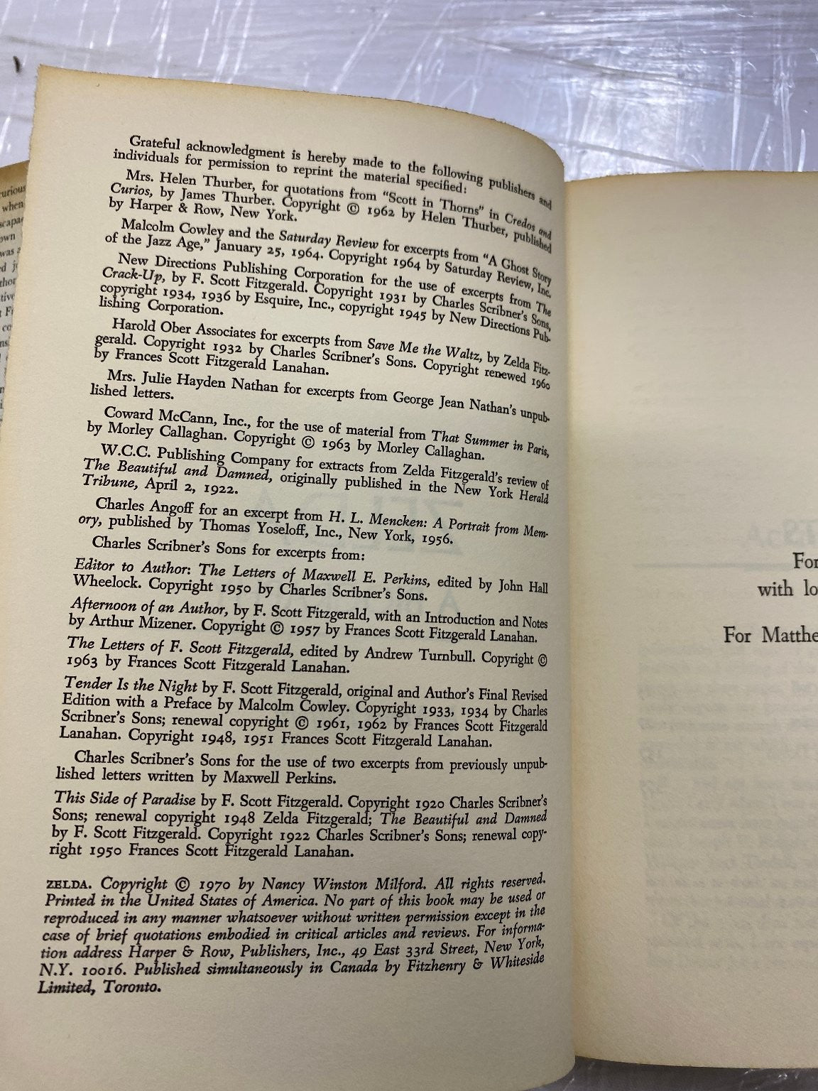 Zelda A Biography Nancy Milford 1970 Book Club Edition Harper & Row