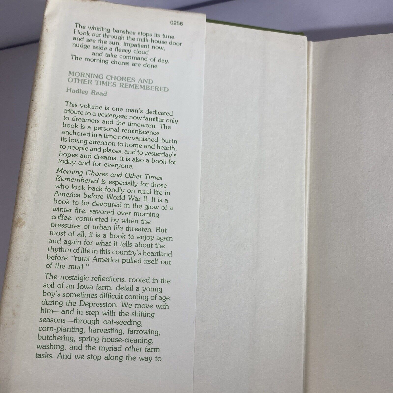 Morning Chores and Other Times Remembered - Hadley Read 1978 Hardcover Memoir
