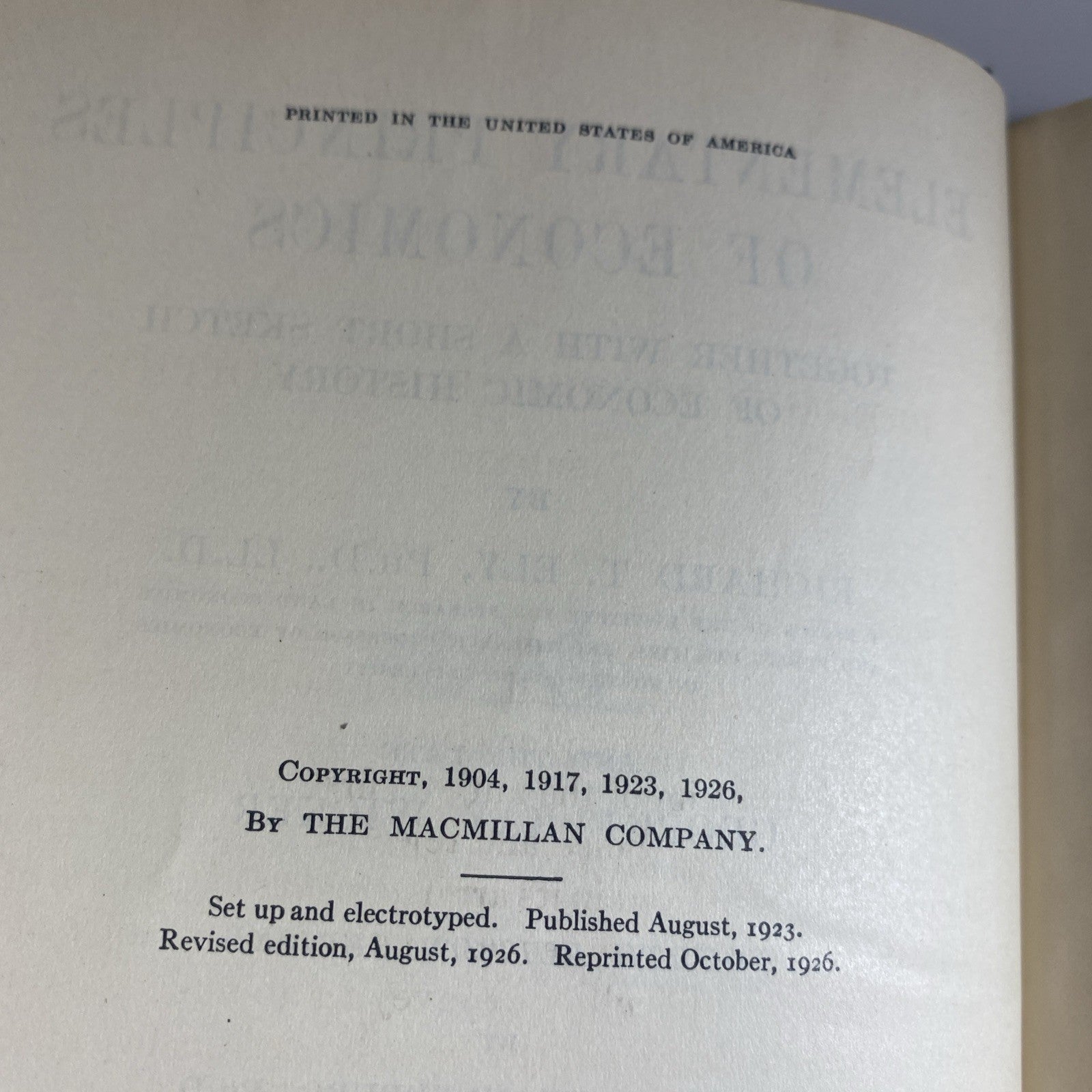 Antique Elementary Principles of Economics by Ely & Wicker 1926 New Edition