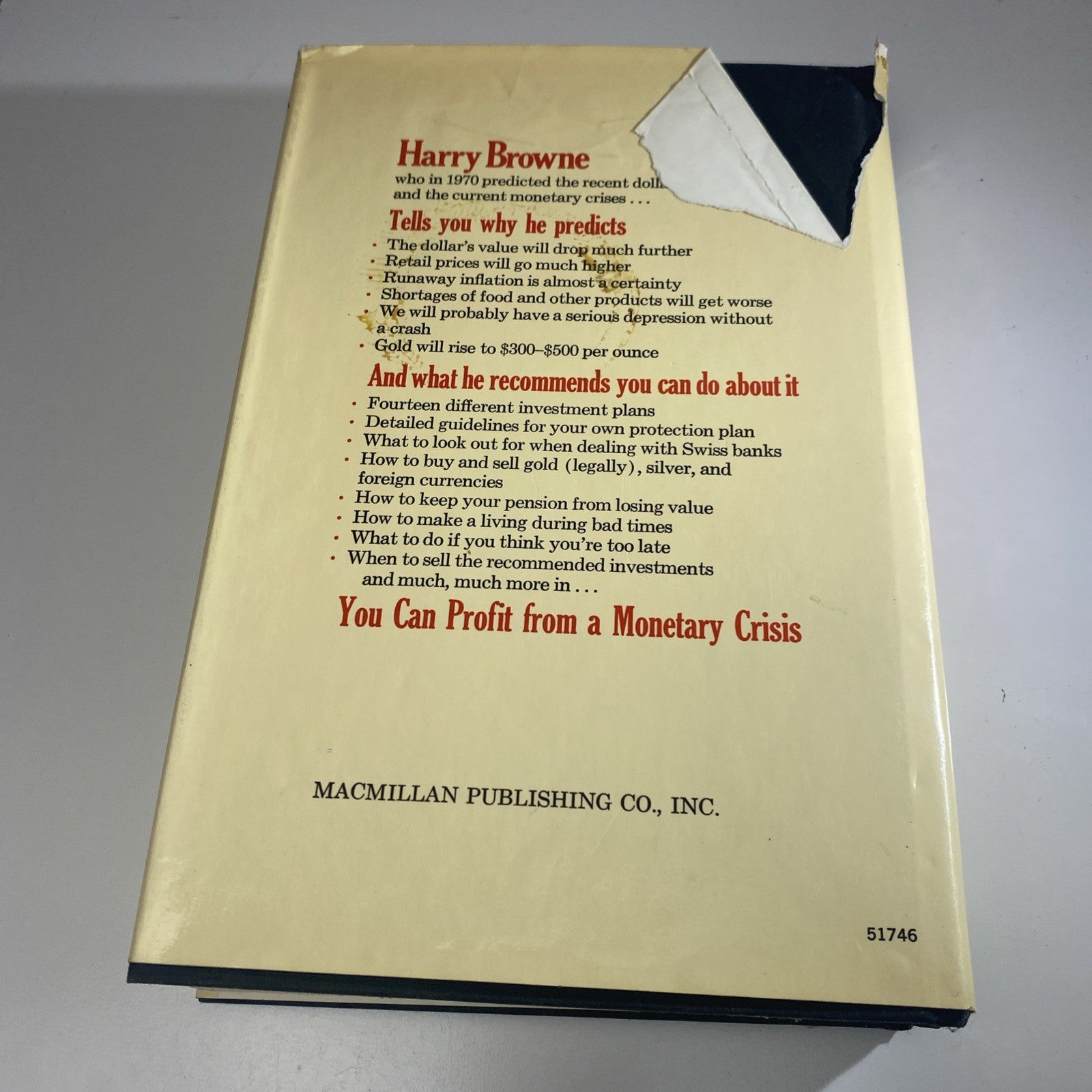 1974 Vintage Investing Finance Book "You Can Profit  From A Monetary Crisis"