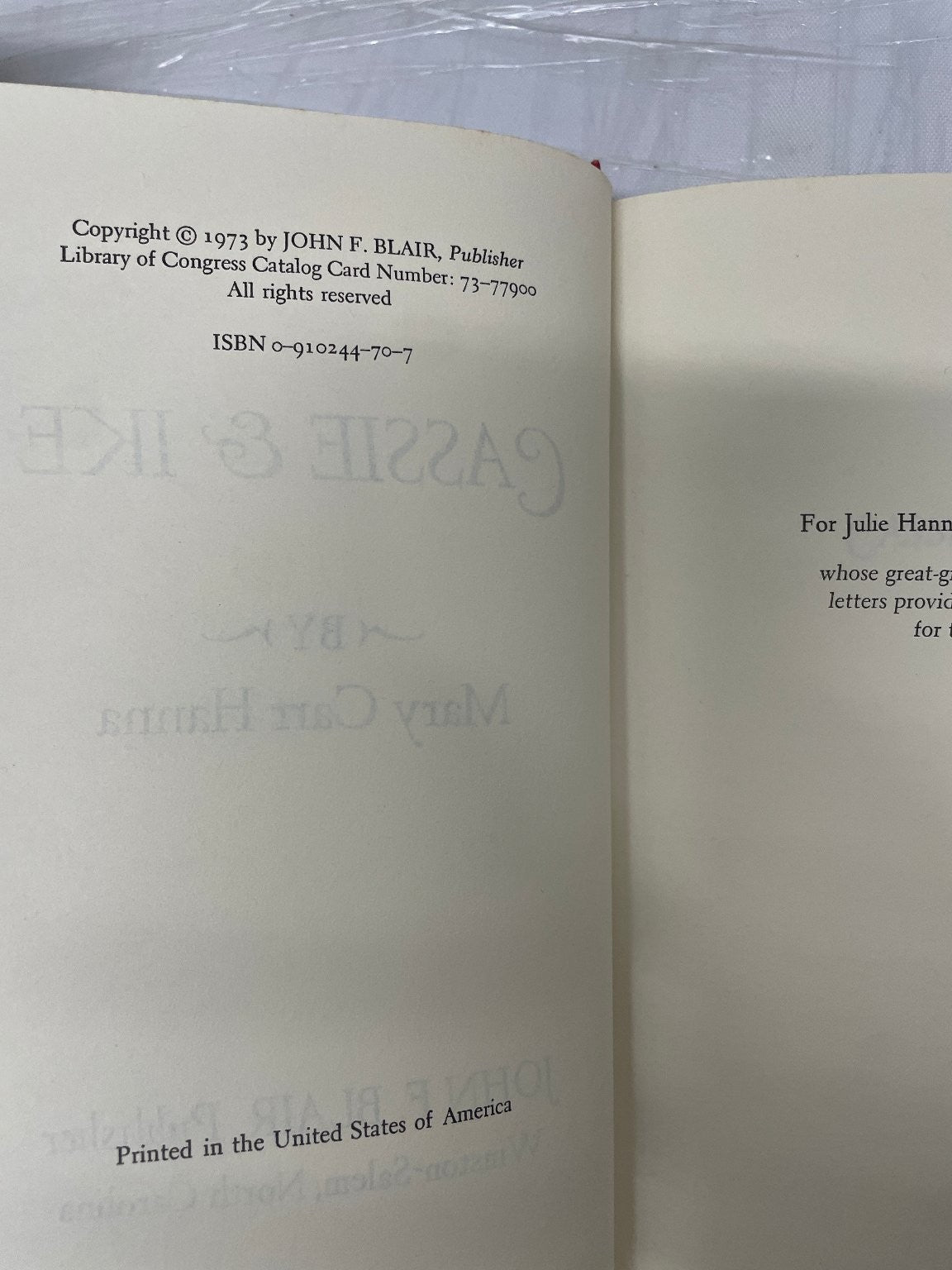 Cassie & Ike by Mary Carr Hanna 1973 First Edition Hardcover Historical Fiction