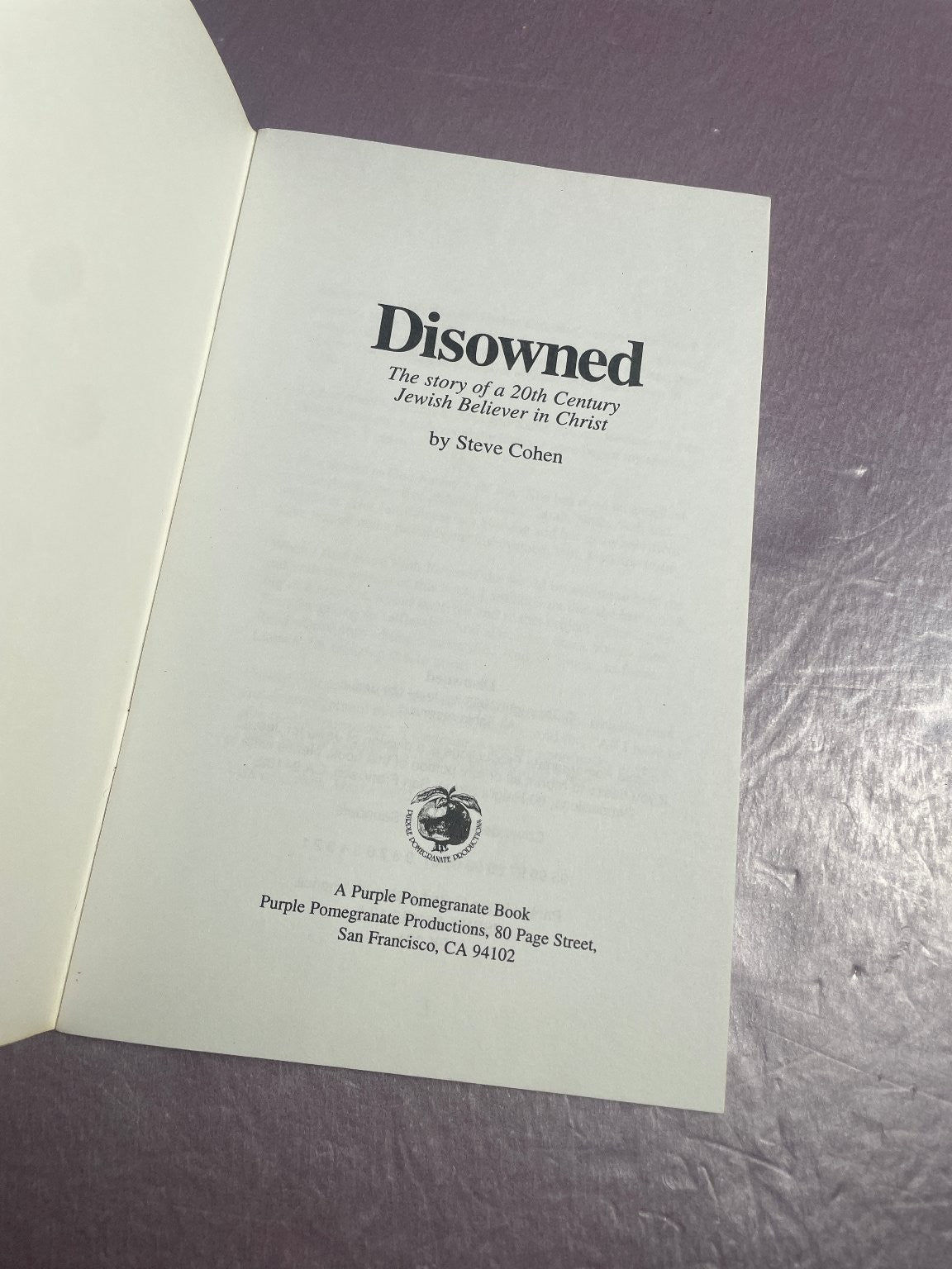 Disowned Steve Cohen 1995 First Printing Jewish Christian Memoir Purple