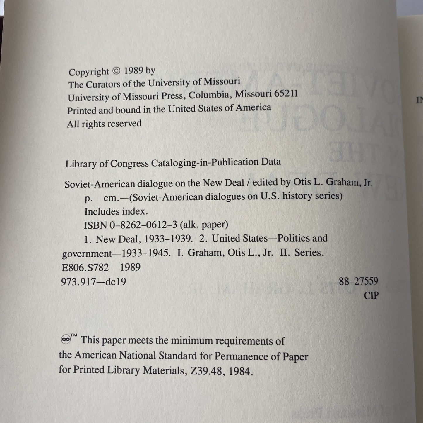 1989 History Book Soviet-American Dialogue On The New Deal Cold War Information