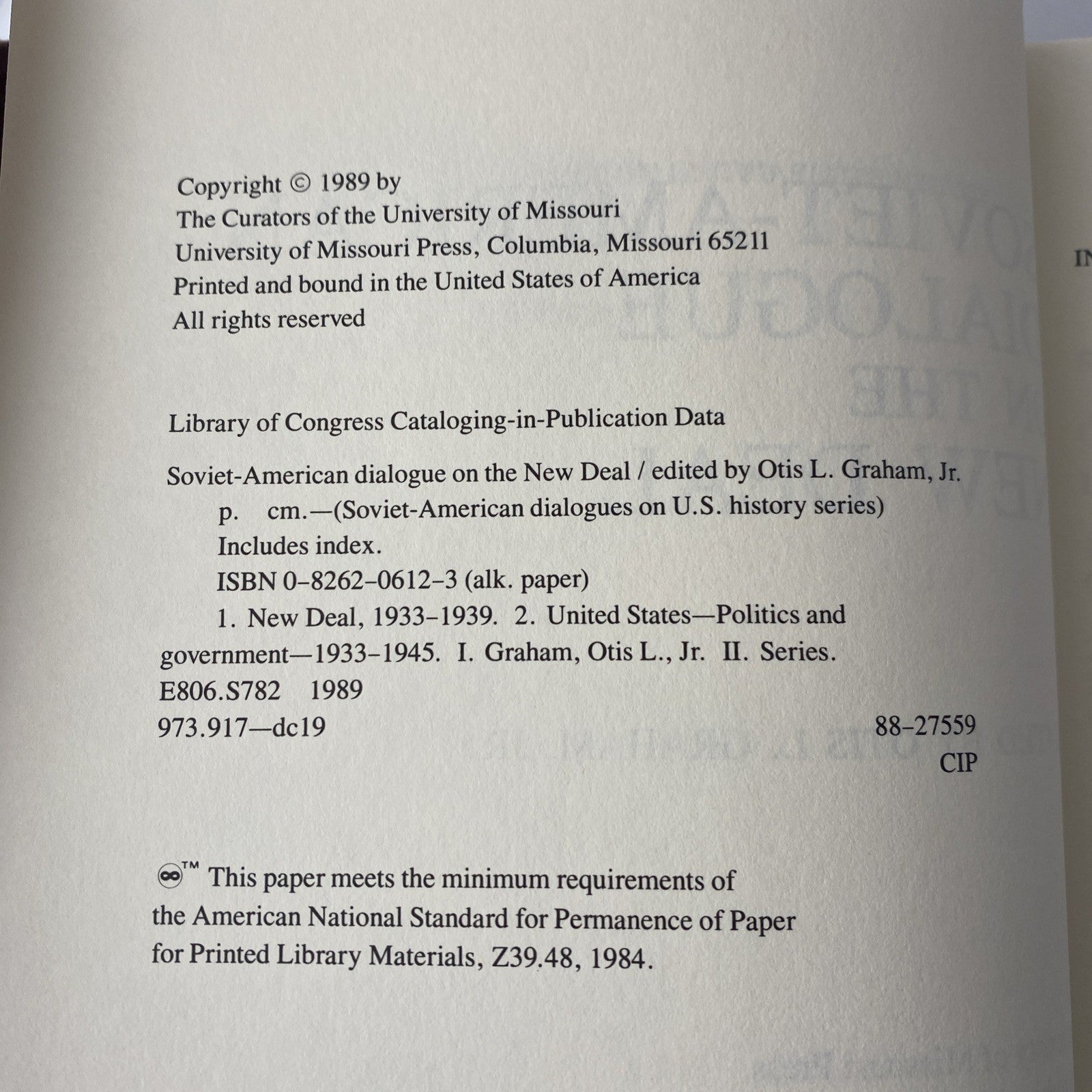 1989 History Book Soviet-American Dialogue On The New Deal Cold War Information