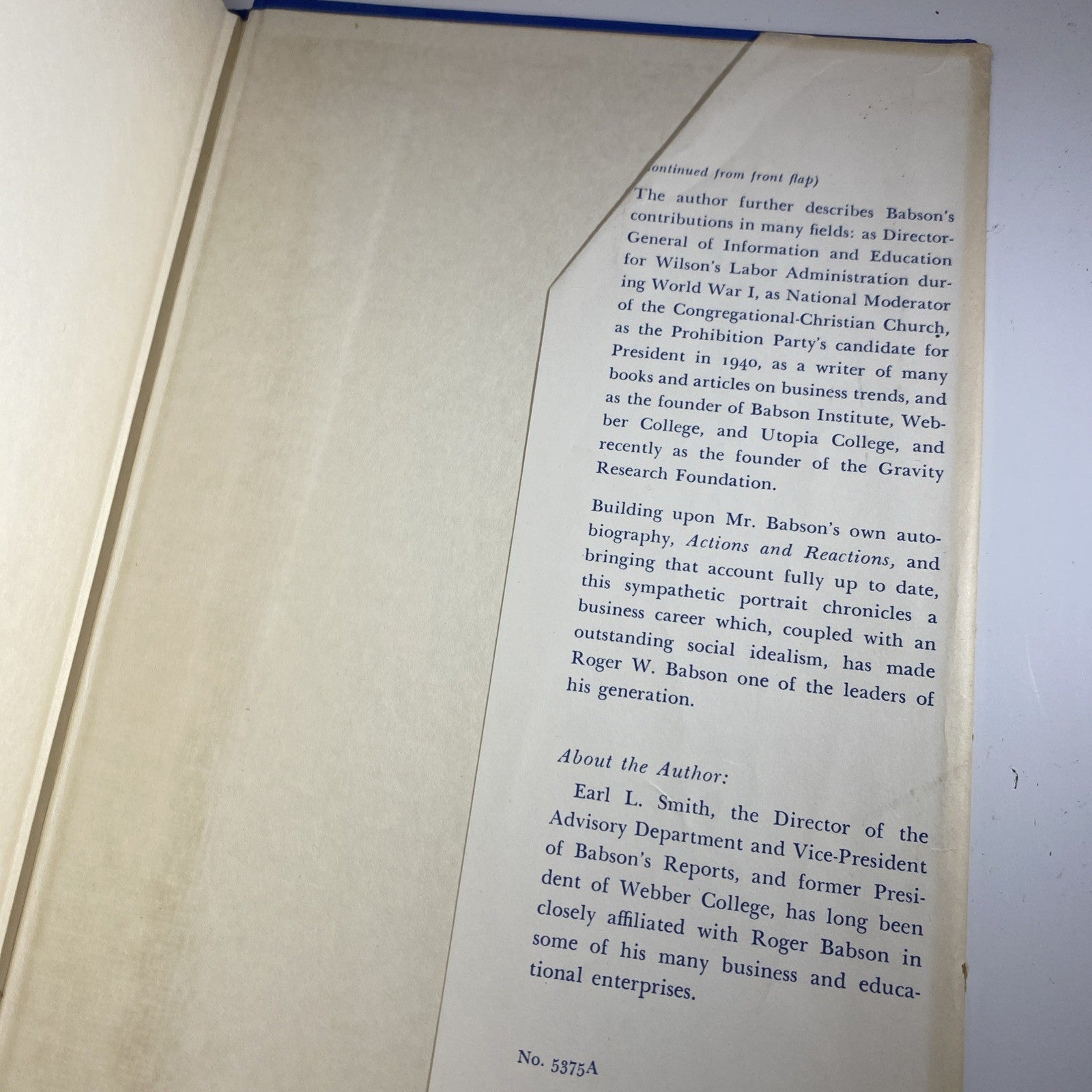 Yankee Genius Roger Babson Earl Smith HC DJ 1st Ed 1954 Investment Forecasting
