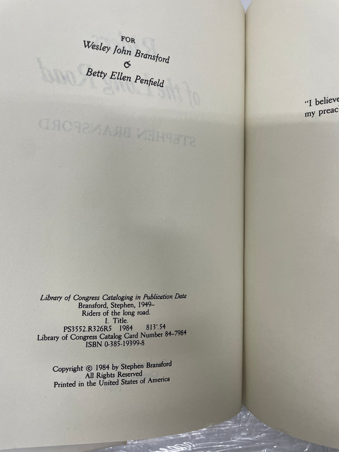 Riders of the Long Road Stephen Bransford 1984 American Circuit Riders