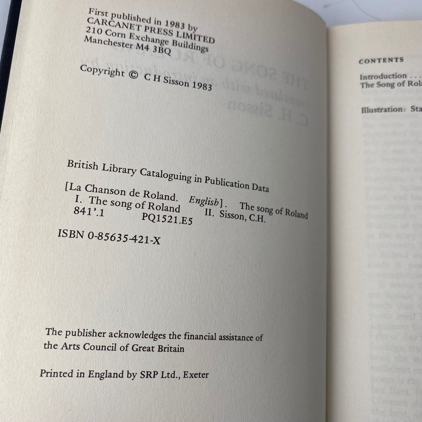 The Song of Roland C.H. Sisson 1983 First Edition Carcanet Press