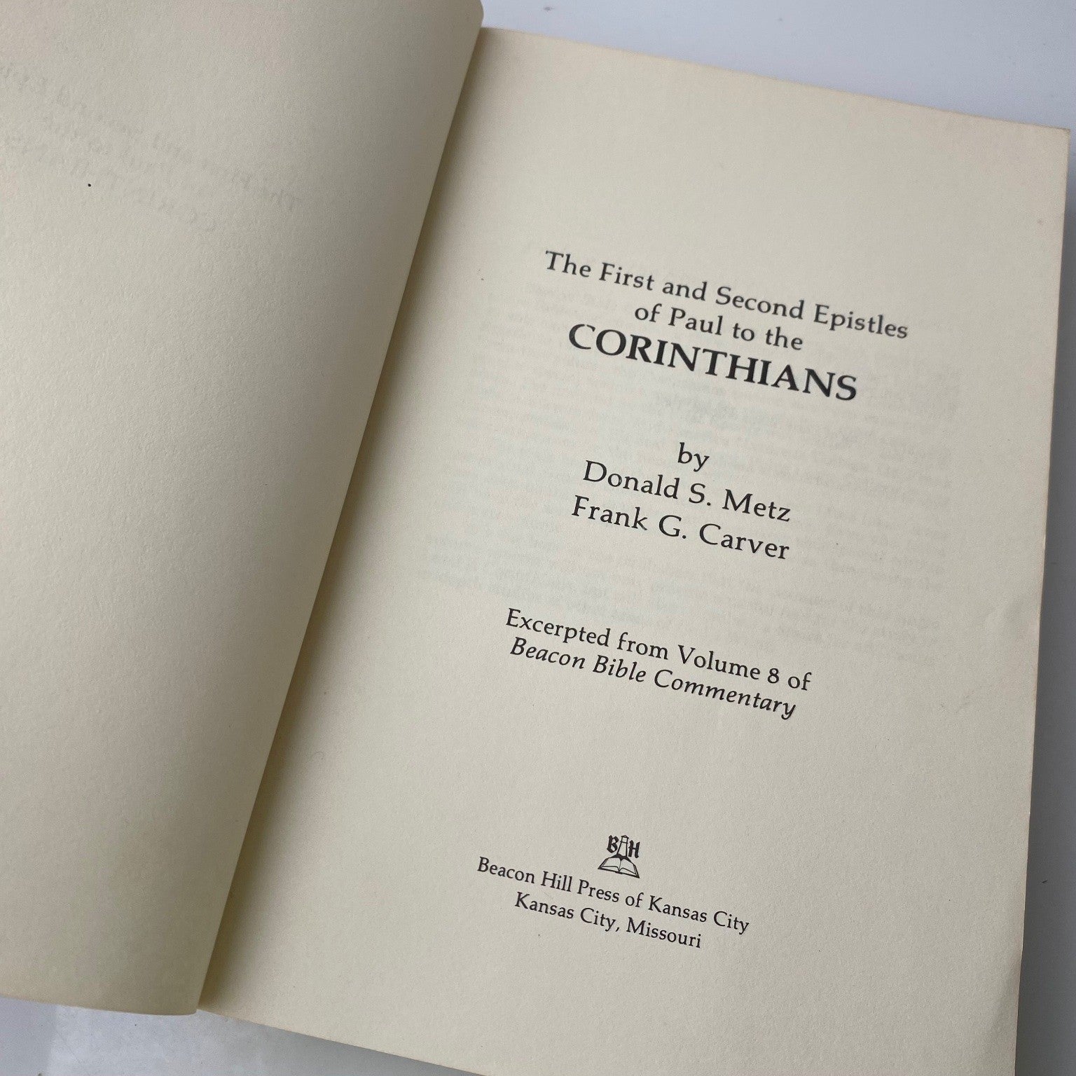Beacon Bible Commentary 1 & 2 Corinthians Metz Carver 1981 Special Edition