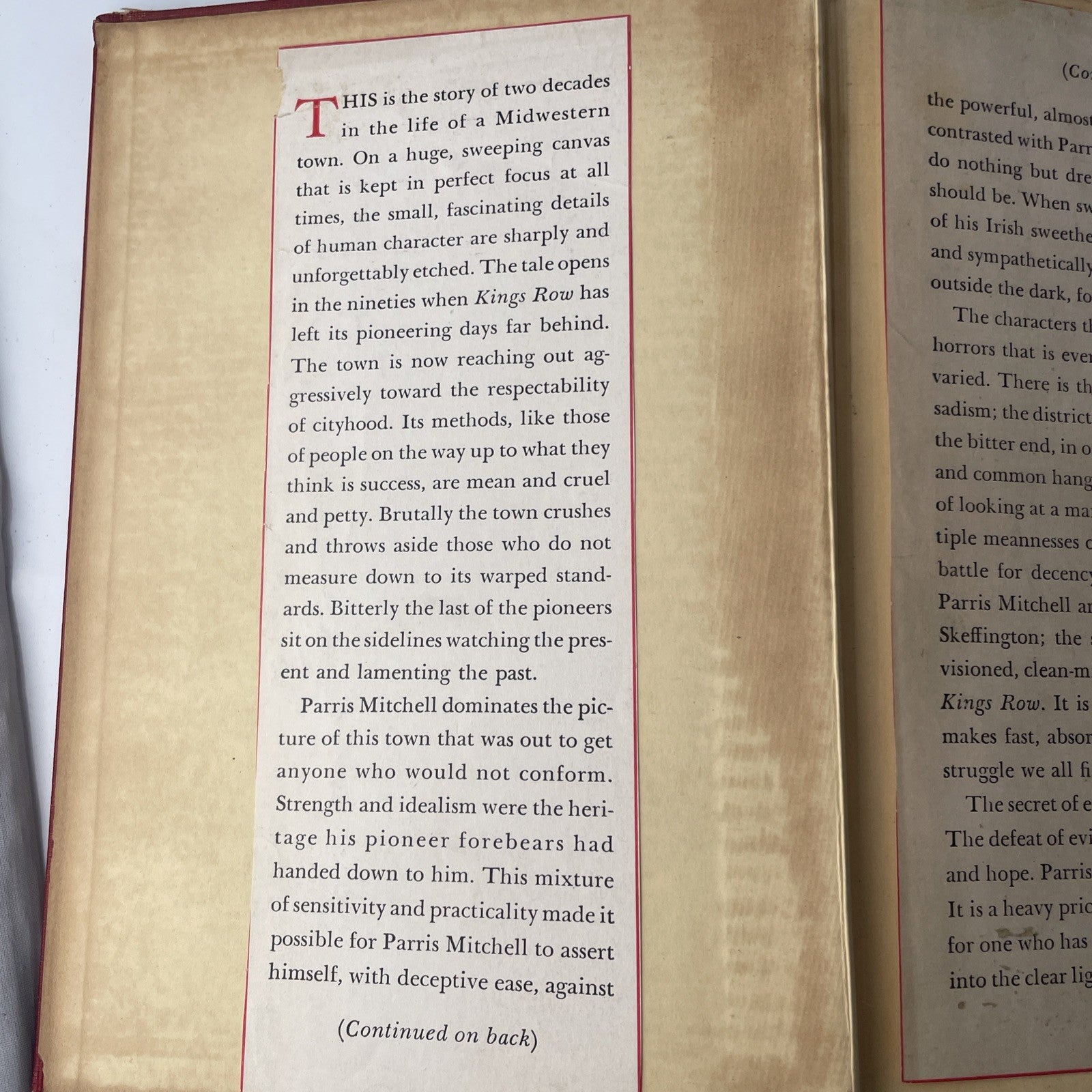 Vintage 40s Literature kings row henry bellamann 1940 Hardcover Book