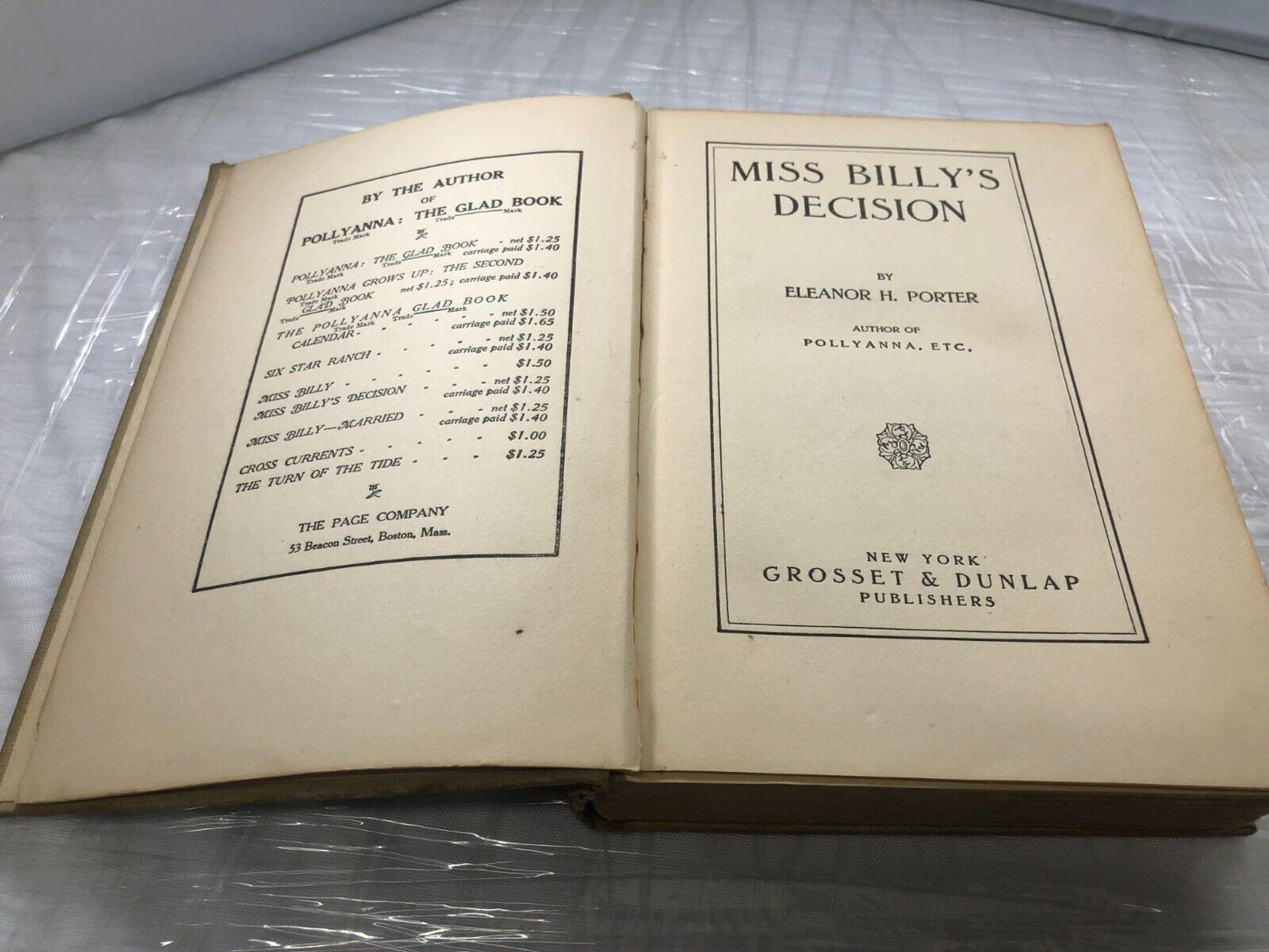 Antique Book Miss Billys Decision by Eleanor H Porter 1916 Vintage Fiction