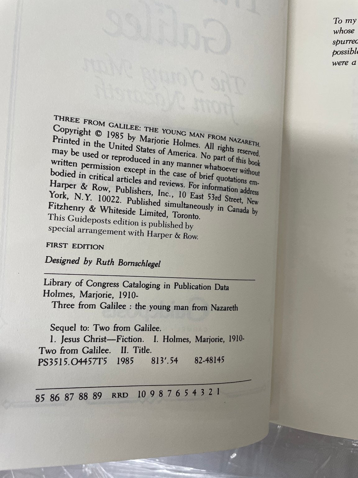 Three From Galilee Marjorie Holmes First Edition 1985 Religious Novel