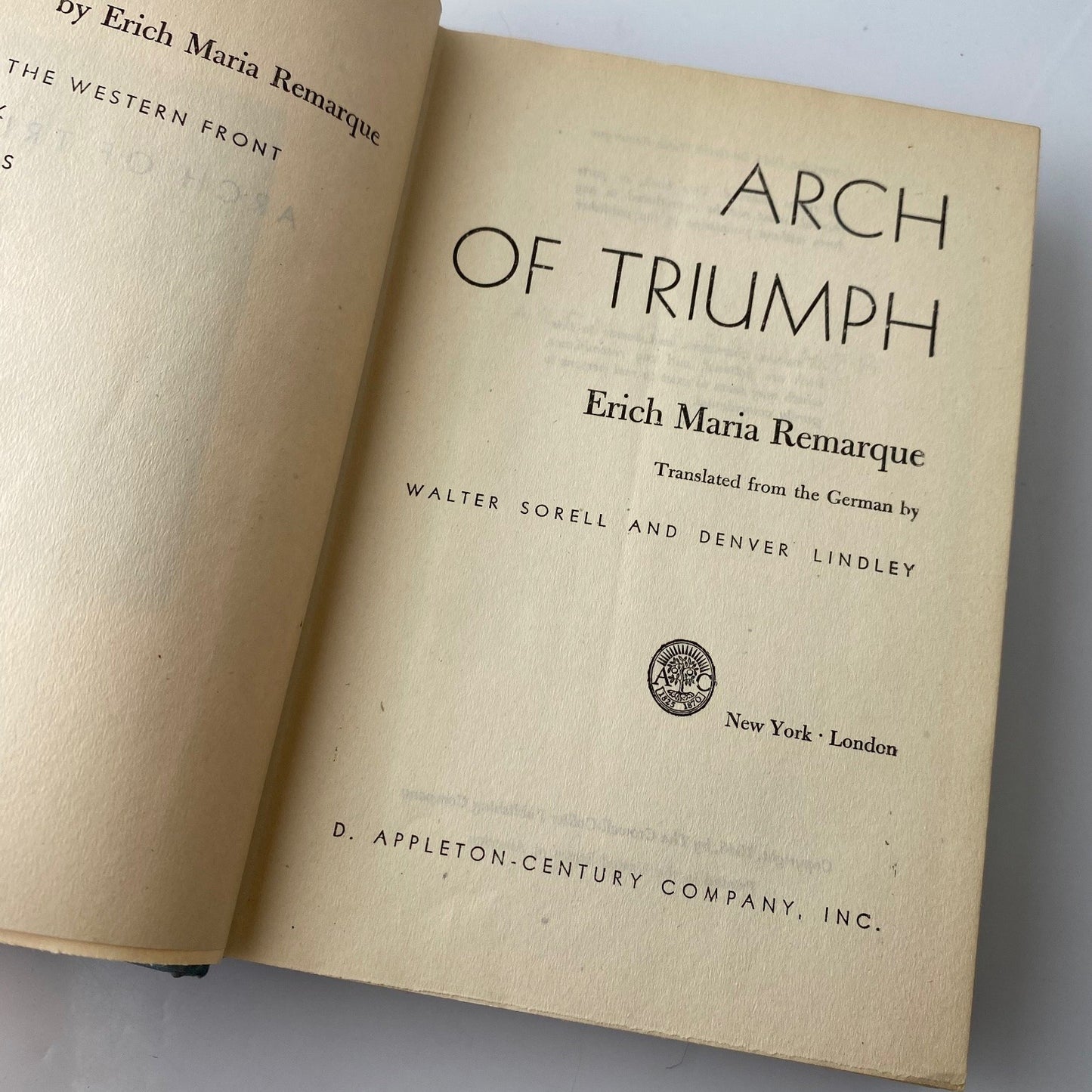 Arch of Triumph Erich Maria Remarque 1945 First Edition Classic War Novel
