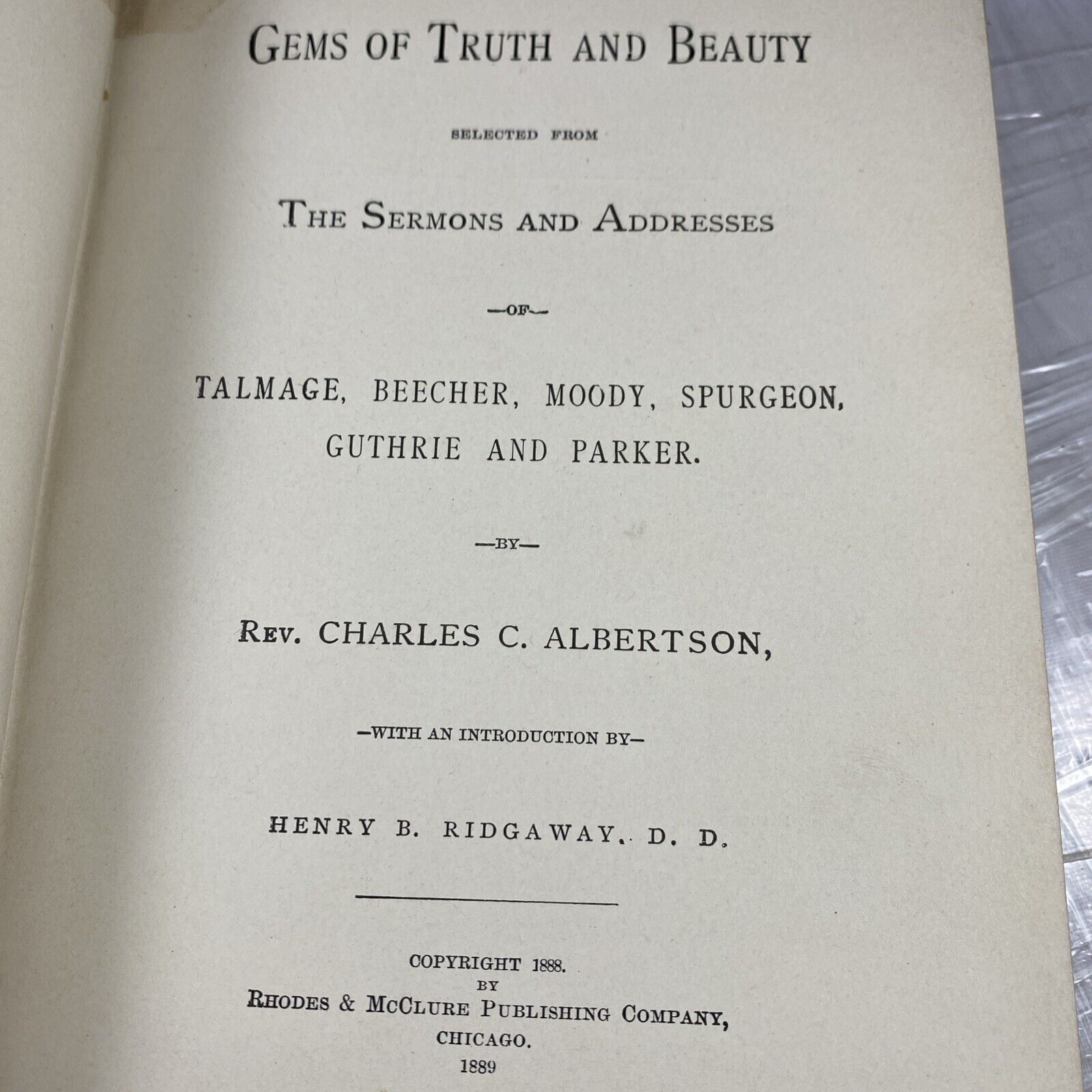 Antique, 1888 Gems of Truth and Beauty Charles Albertson 1800s Religious Sermon