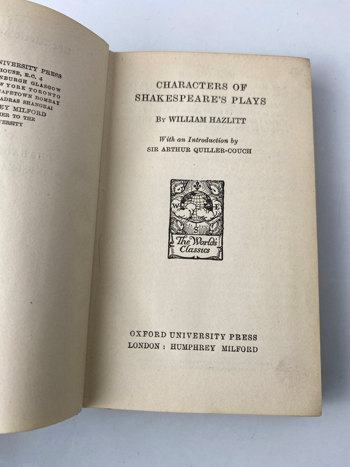 Characters of Shakespeare's Plays Hazlitt 1929 World's Classics Oxford Press
