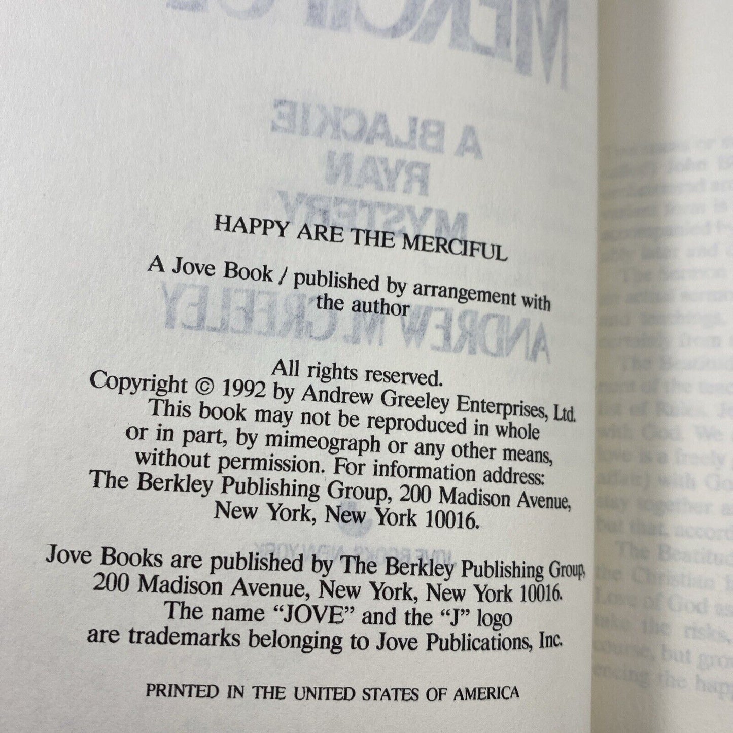 Happy Are The Merciful by Andrew M. Greeley (1992/HC) Blackie Ryan Jove BCE