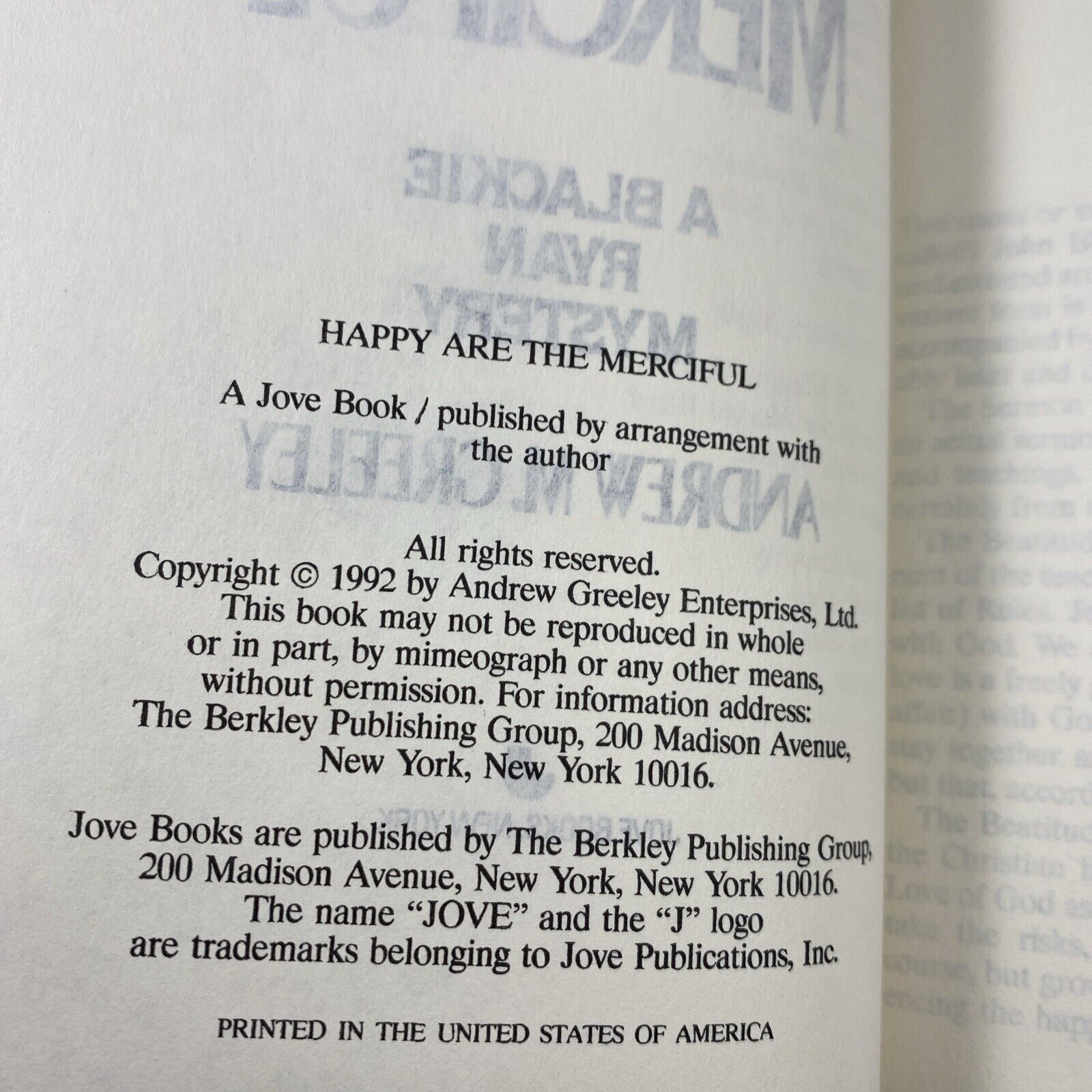 Happy Are The Merciful by Andrew M. Greeley (1992/HC) Blackie Ryan Jove BCE