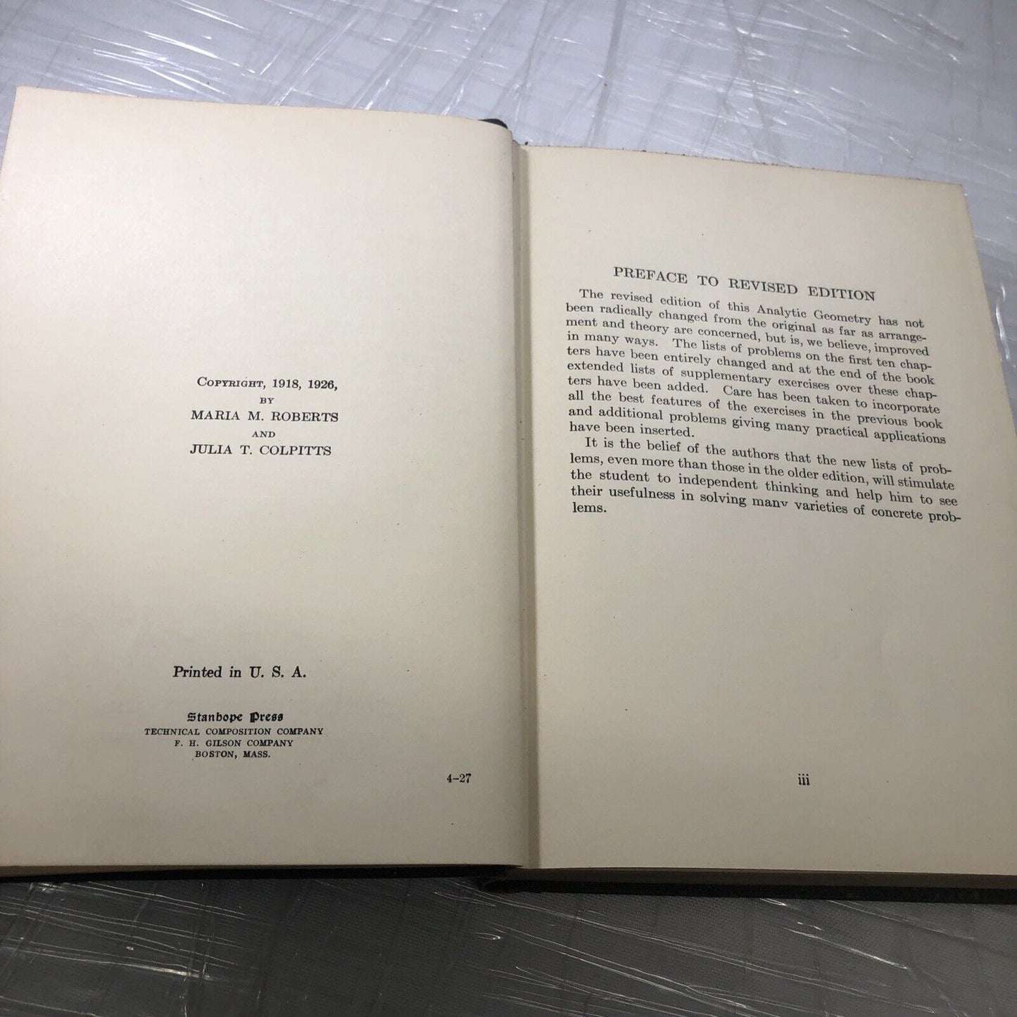 Vintage ANALYTIC GEOMETRY Book 1925 by Wilson & Tracey 339 pg HC 2nd Edition