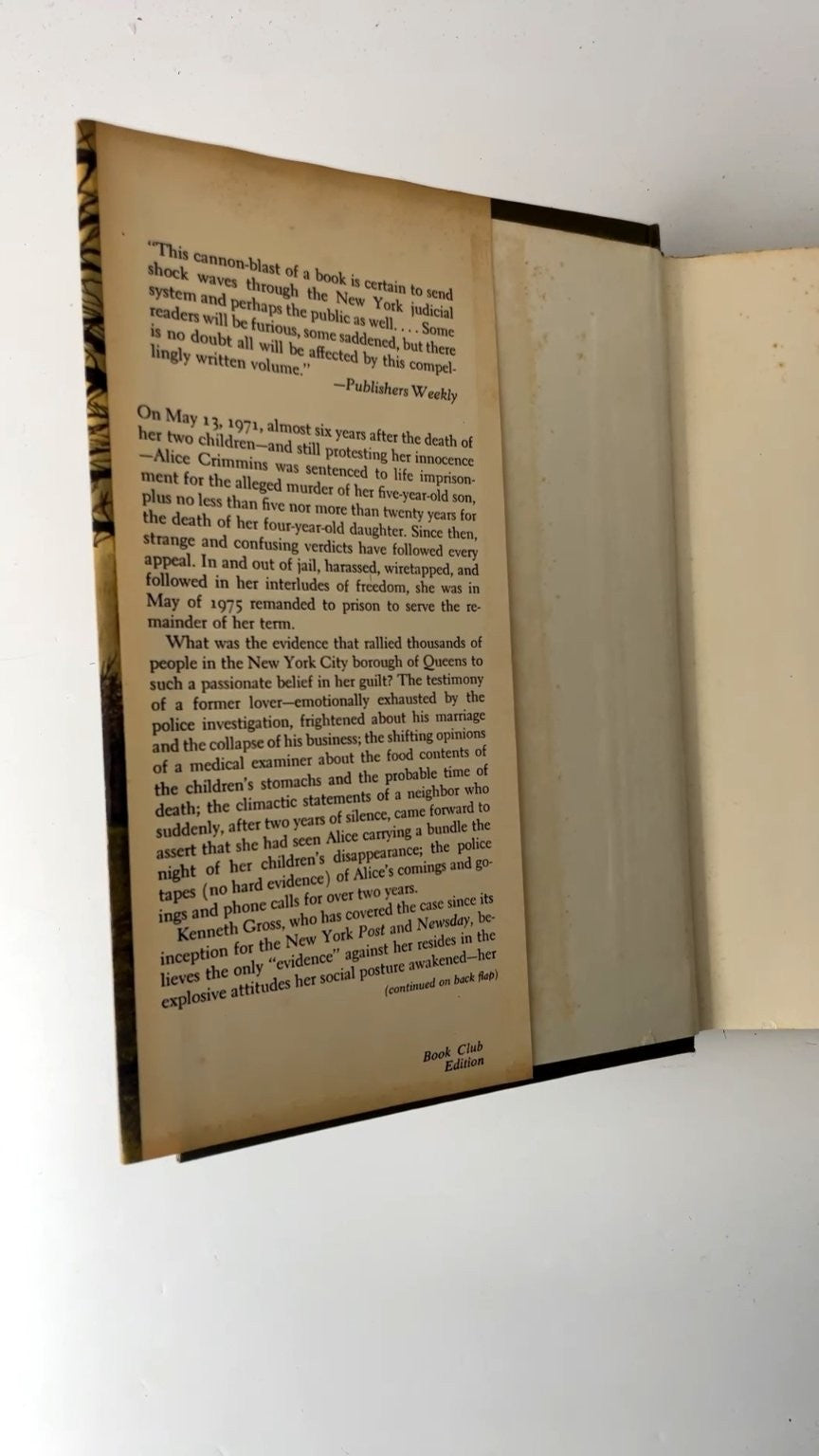The Alice Crimmins Case Kenneth Gross 1975 Book Club Edition True Crime Knopf