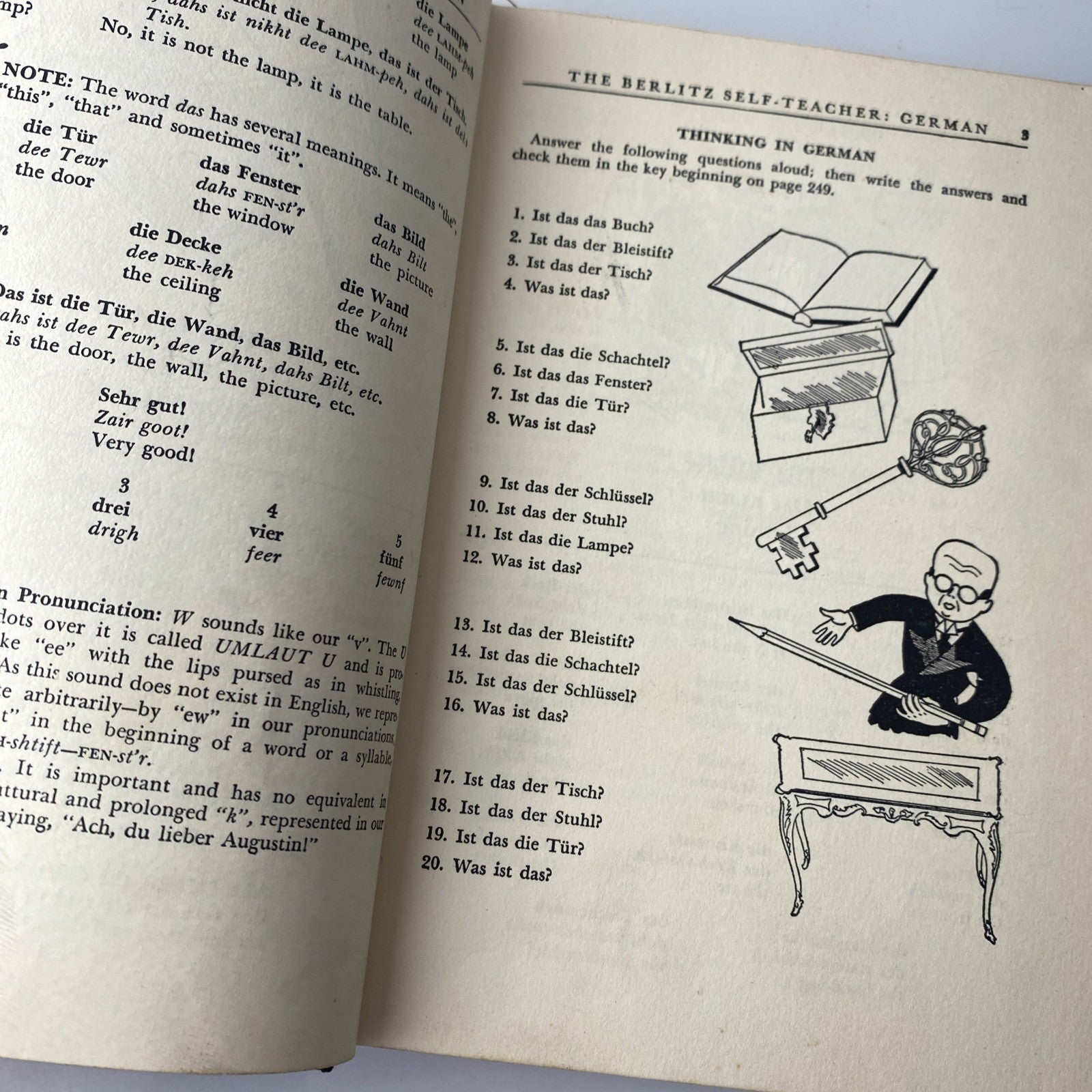 Vintage Language Textbook 1950 The Berlitz Self Teacher German Hardcover