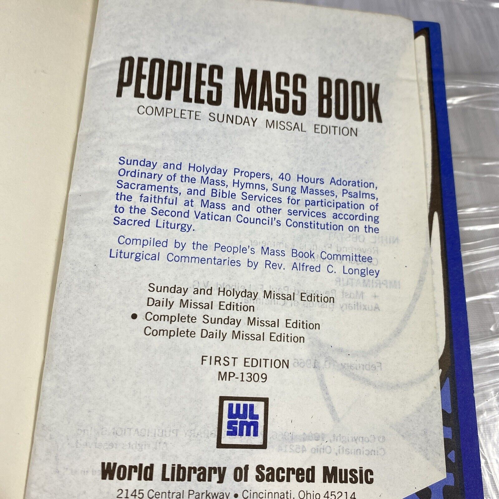 VINTAGE  SPIRITUAL 1966 People's Mass Book 1st ed. Catholic Scriptures + Hymnal