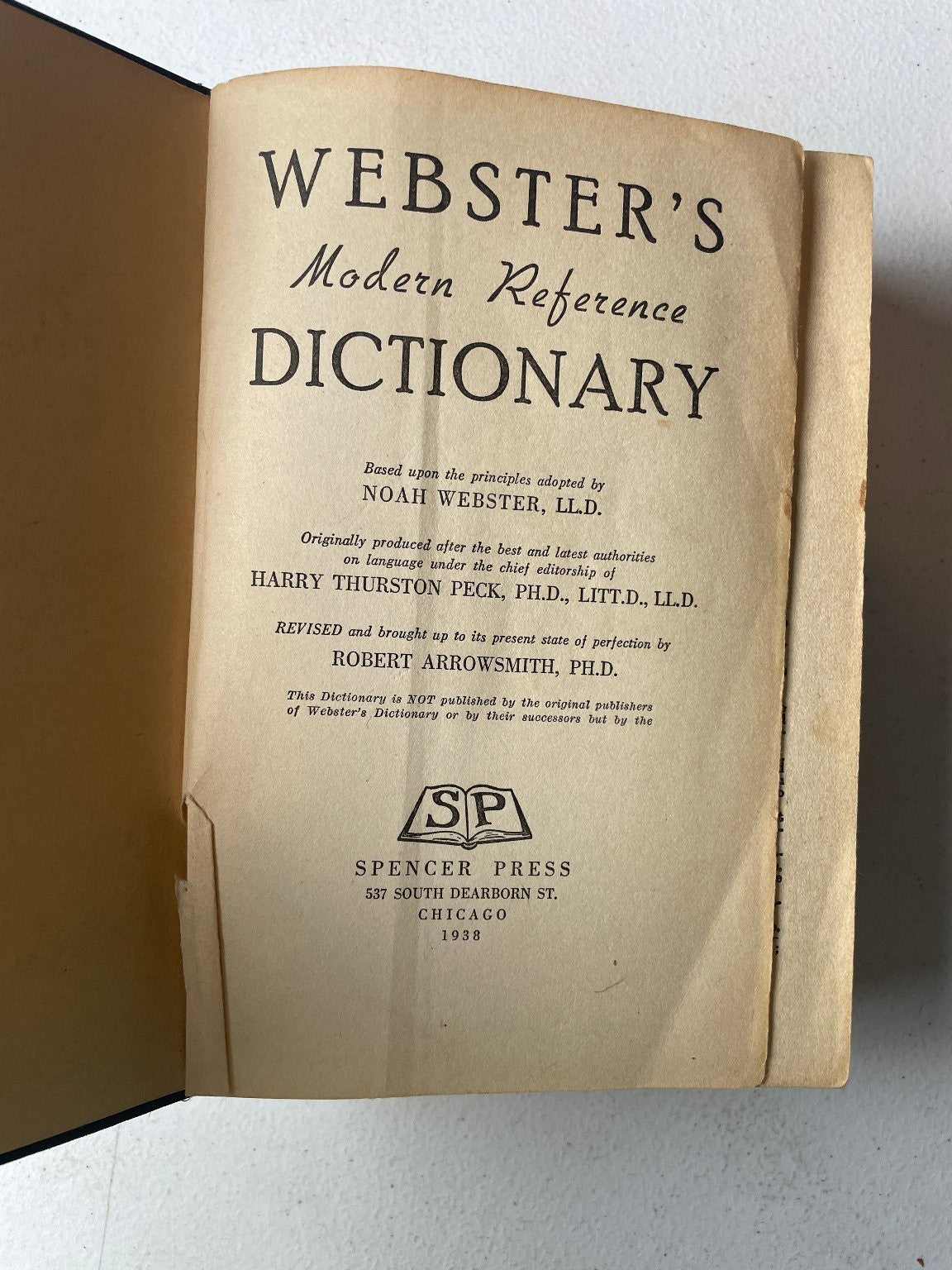 Webster's Modern Reference Dictionary 1938 Spencer Press Vintage Lexicography