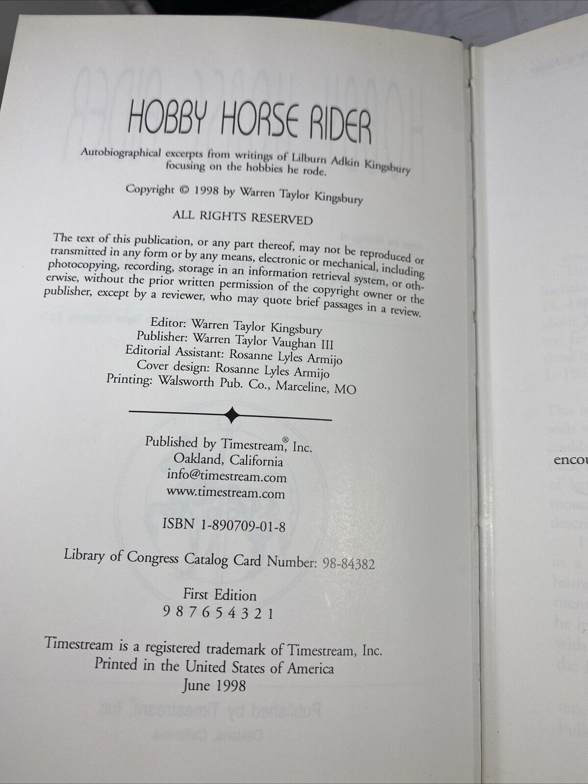 Hobby Horse Rider : From the Writings of Lilburn Adkin Kingsbury Memoir Biograph