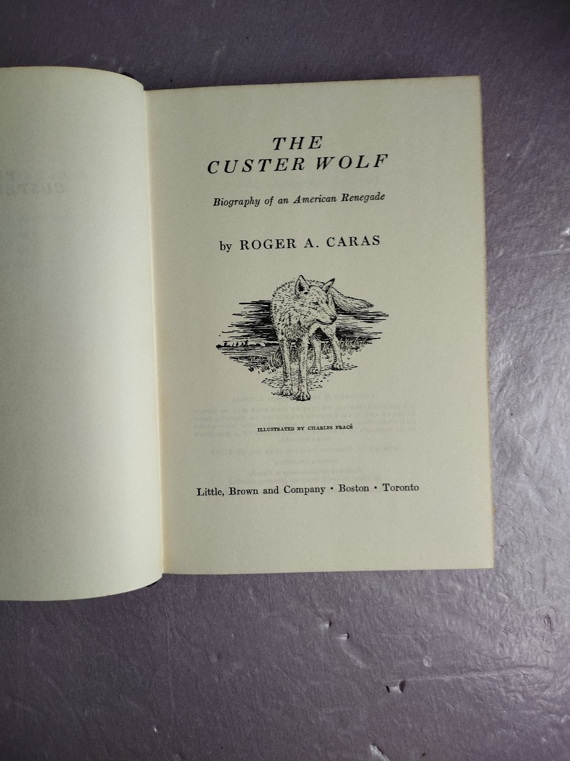 The Custer Wolf Roger A. Caras 1966 First Edition Illustrated Biography Little