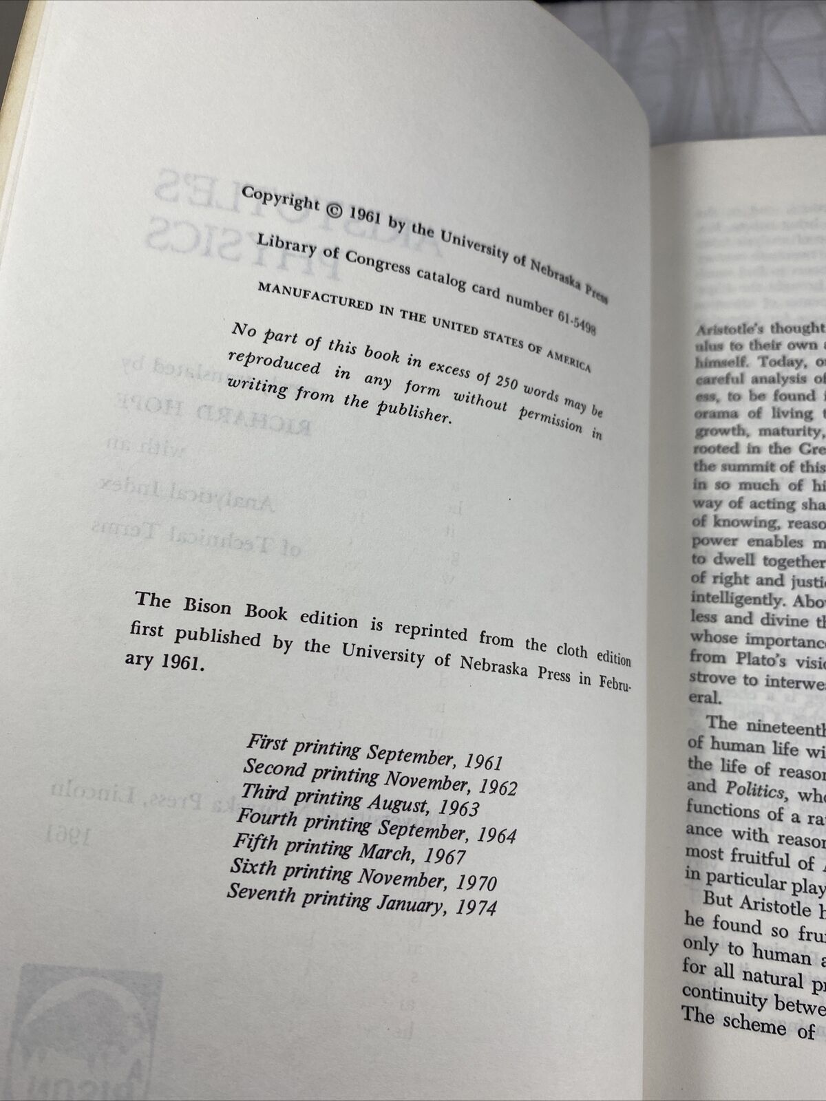 Aristotle's Physics Paperback Aristotle Vintage 70s Paperback Bison Book