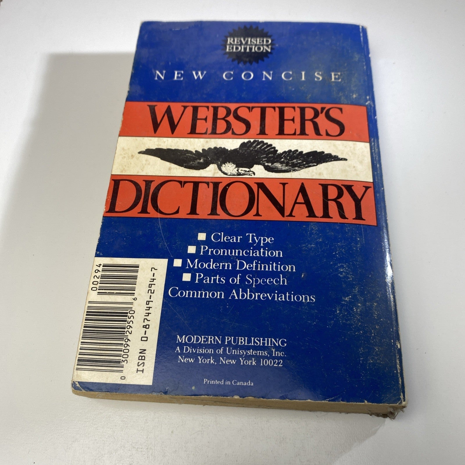 Vintage 80s Paperback Dictionary New Concise Webster's Dictionary