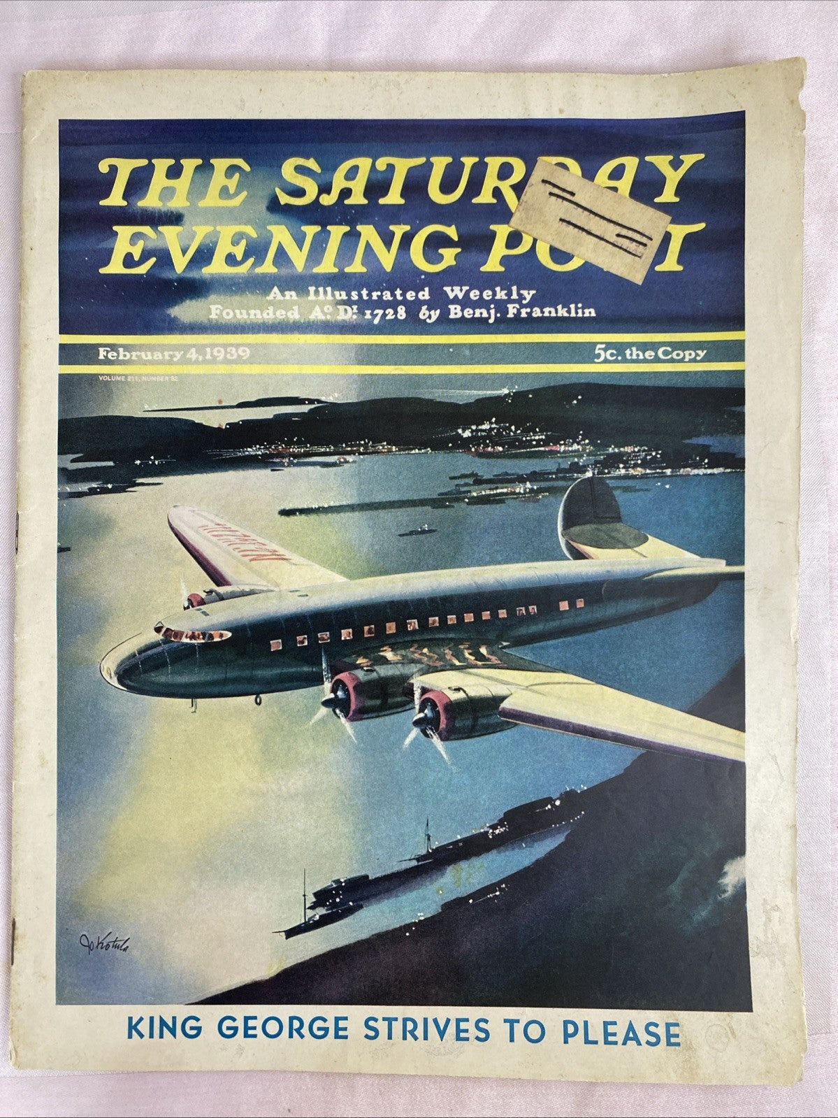 Vintage Saturday Evening Post February 4,1939 Josef Kotula cover art