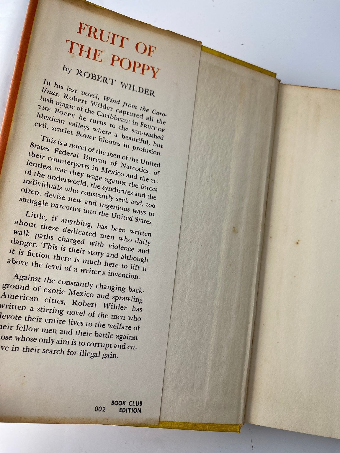 Fruit of the Poppy Robert Wilder 1965 Book Club Edition Narcotics Novel Putnam