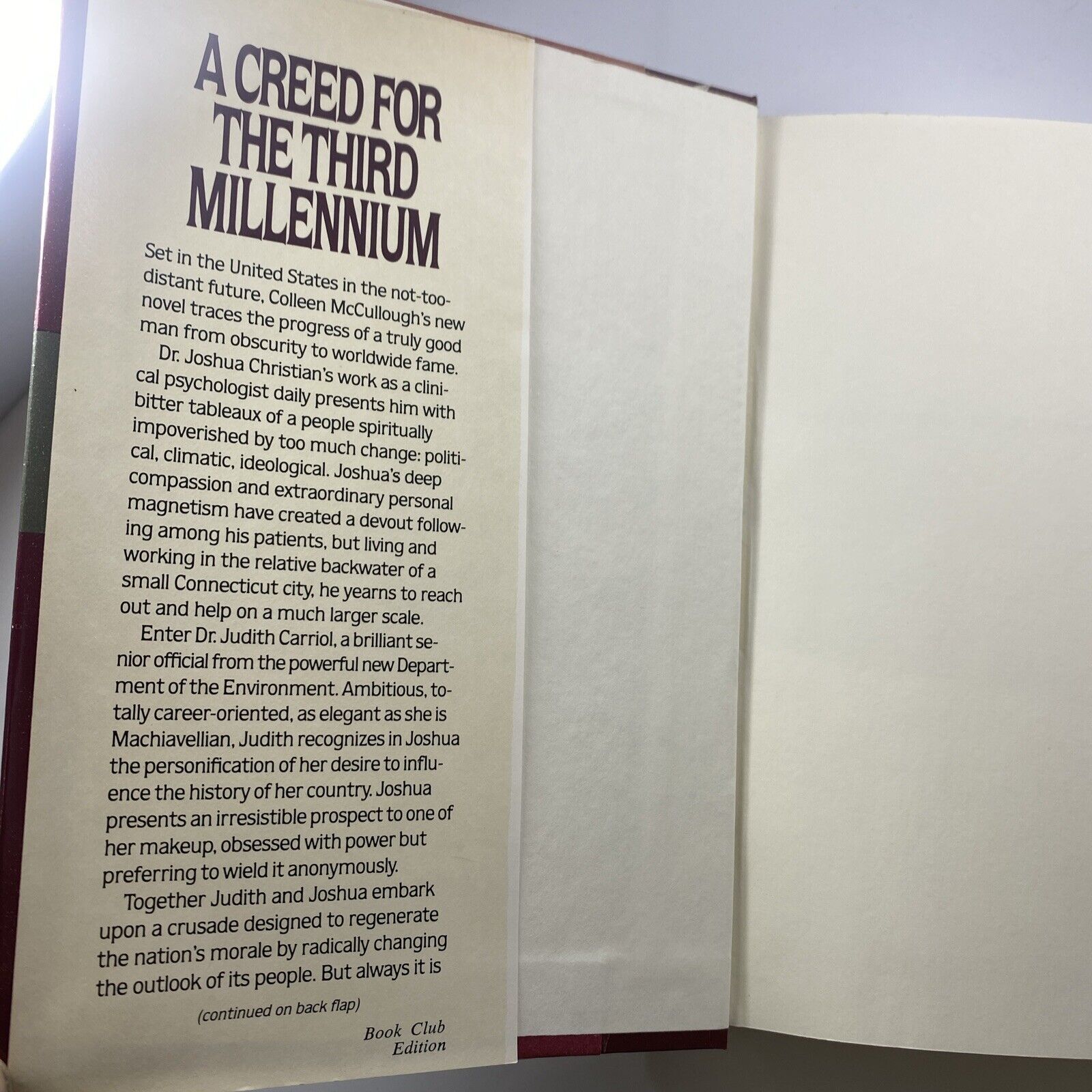 The Creed For The Third Millennium; Hardcover Colleen McCullough 1985 Book Club